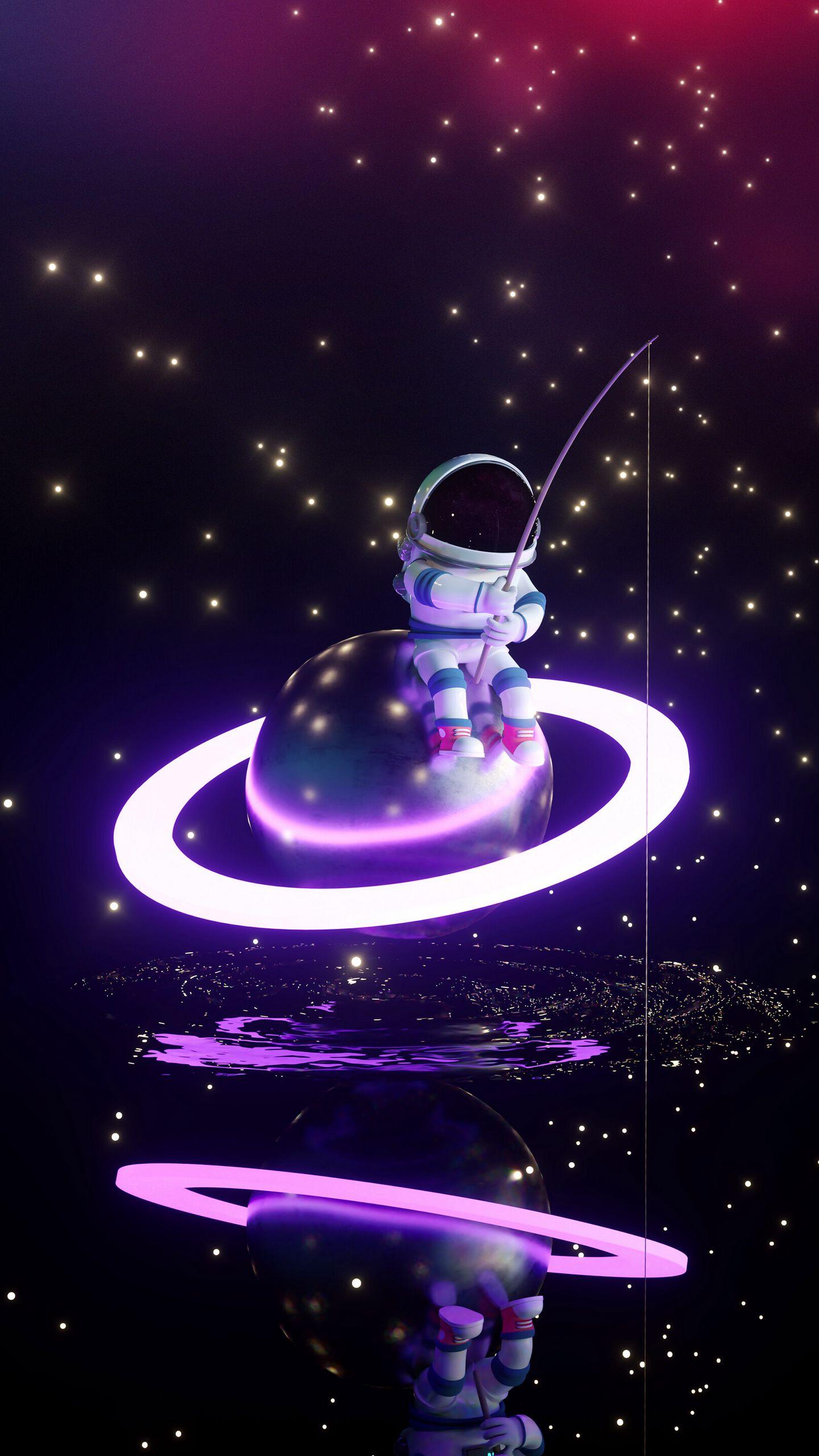 1440x2560 Download wallpaper 1440x2560 astronaut, fisherman, planet, glow, stars, art qhd samsung galaxy s s edge, note, lg g4 HD background