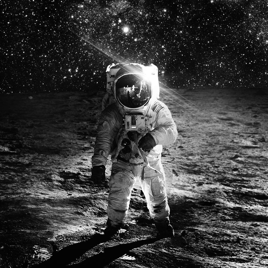 1024x1024 Astronaut Space Art Moon Dark Bw iPad Air Wallpaper Free Download