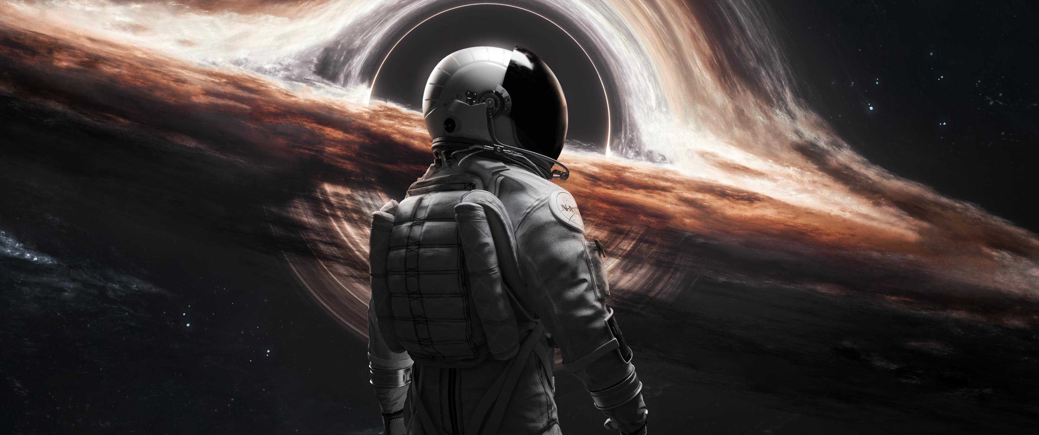 3440x1440 Wormhole Wallpaper 4K, Astronaut, Space