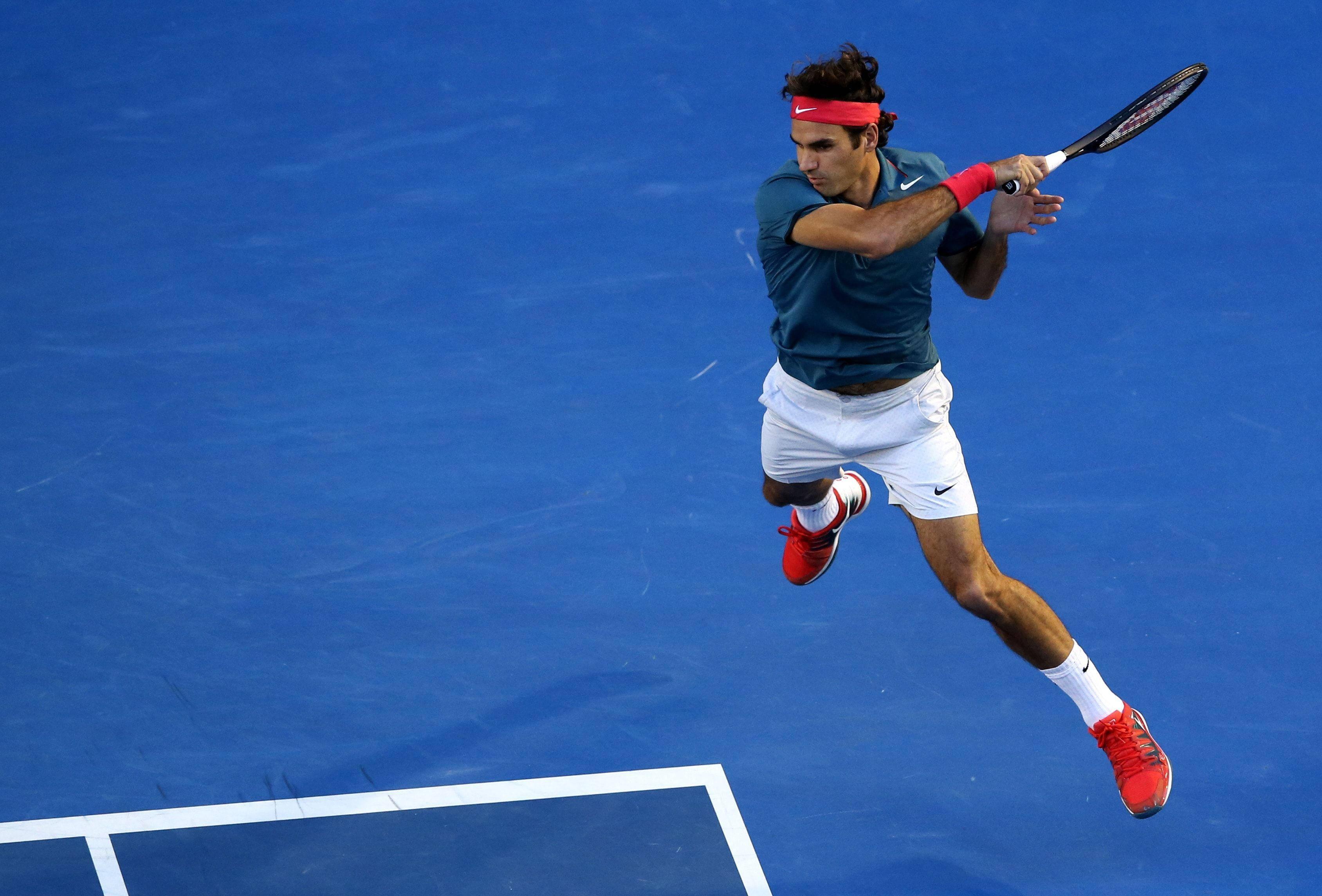 3377x2289 Download Roger Federer Tennis Jump Shot Wallpaper