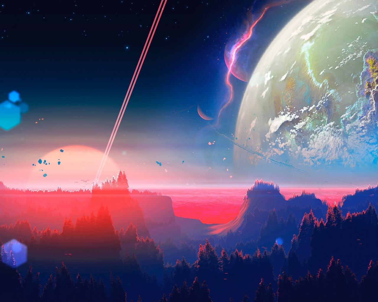 1280x1024 Download wallpaper 1280x1024 outer space, fantasy, horizon, planet, art, standard 5:4 fullscreen wallpaper, 1280x1024 HD background, 20788