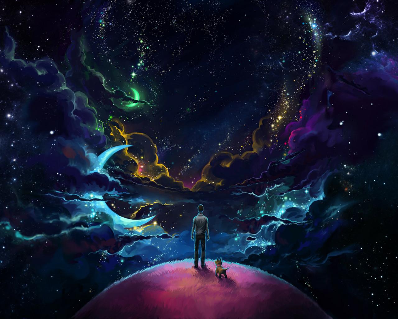 1280x1024 Man And Dog And Neon Space 1280x1024 Resolution Wallpaper, HD Artist 4K Wallpaper, Image, Photo and Background