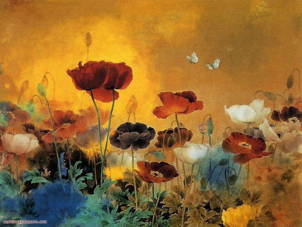 1024x768 Desktop Flower Painting Wallpaper
