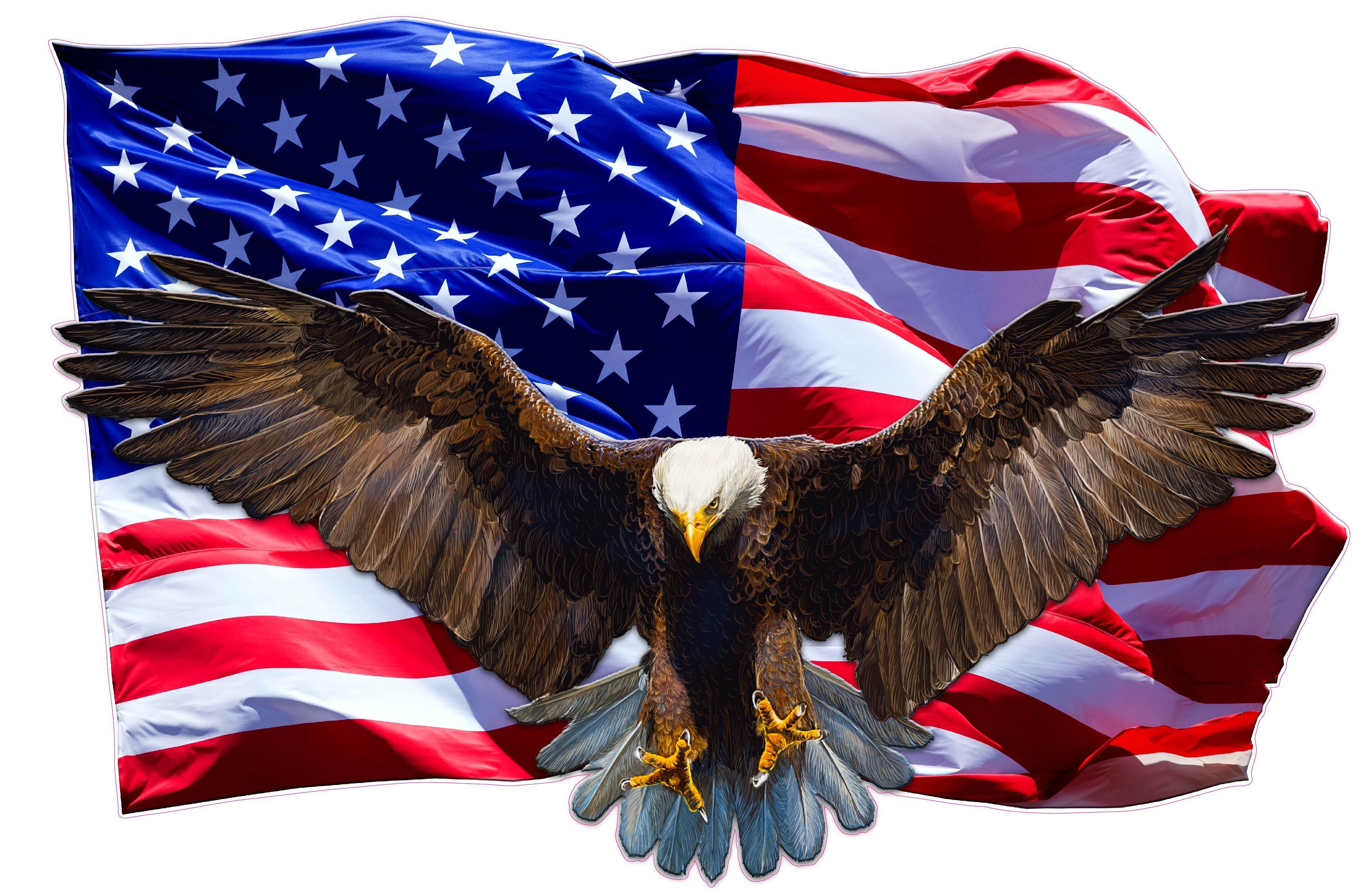 3456x2268 Soaring Bald Eagle American Flag Decal. High Quality American Flag Ba