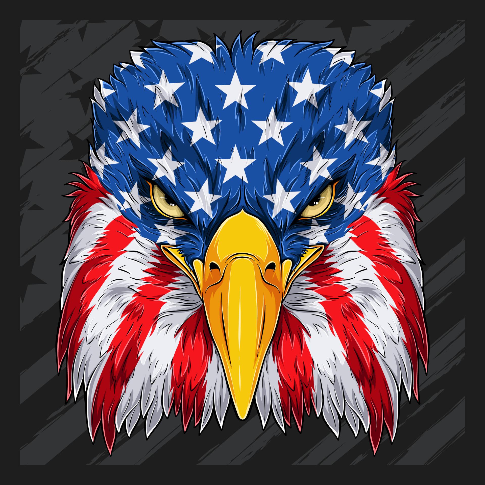1920x1920 Bald Eagle head with USA flag pattern for American independence day, Veterans day, 4th of July and memorial day