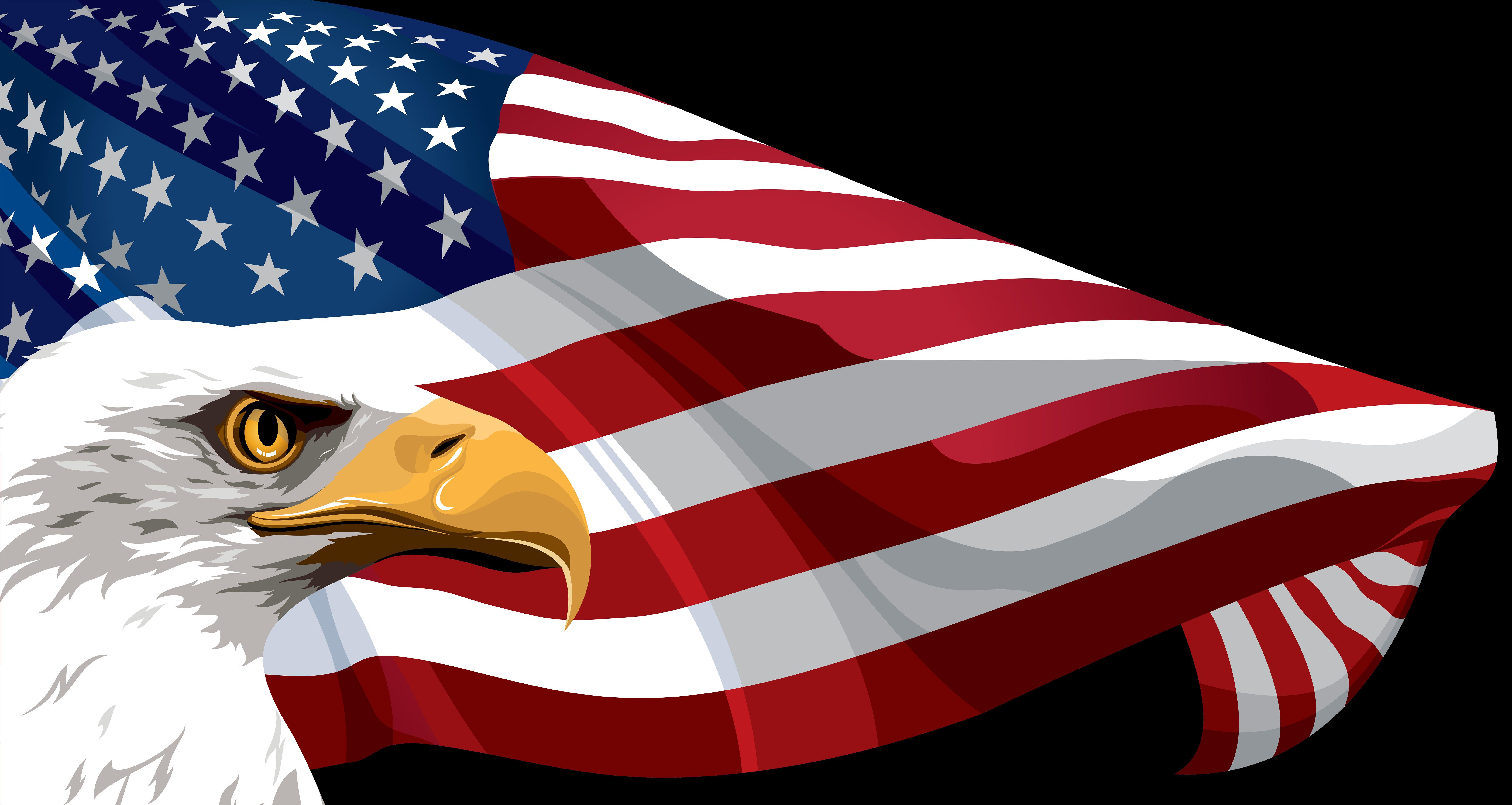 8000x4259 HD desktop wallpaper: Flags, Eagle, Flag, Man Made, American Flag download free picture