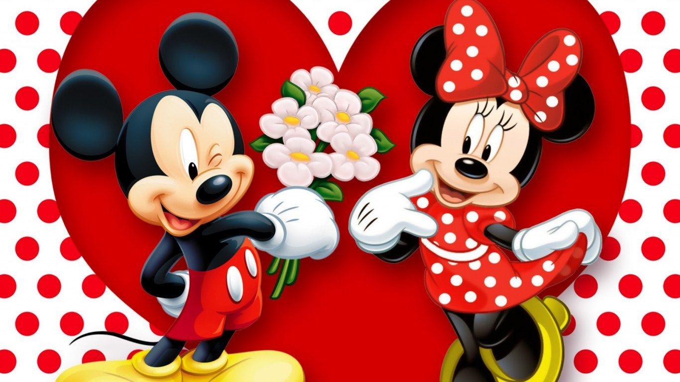 1366x768 HD Background Mickey Mouse And Minnie Mouse Love Couple Heart