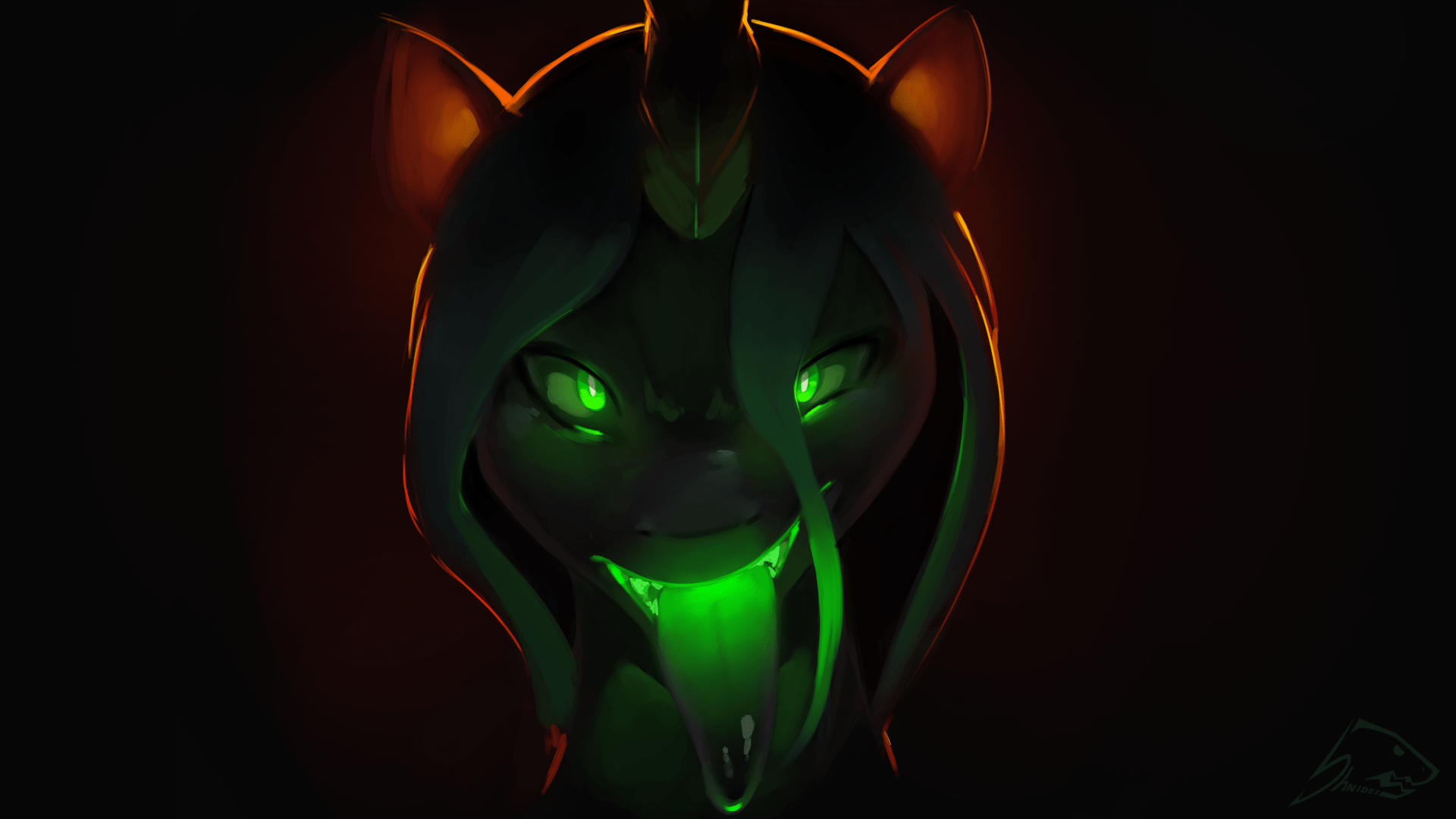 1920x1080 green eyes, tongue out, Changeling, Queen Chrysalis, My Little Pony, creature, darkx1080 Wallpaper
