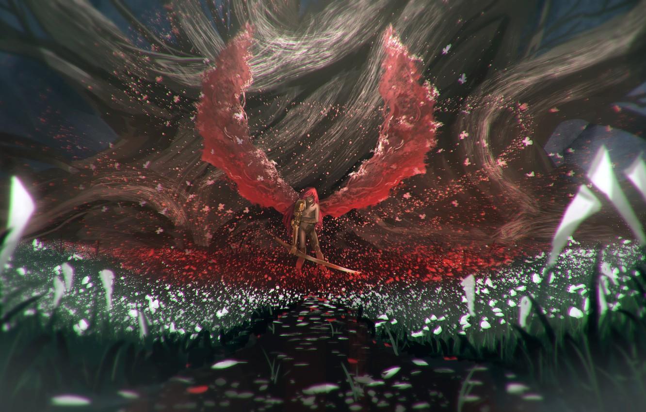 1332x850 Wallpaper water, girl, flowers, fiction, wings, sword, Elden Ring, Malenia, Blade of Miquella image for desktop, section игры