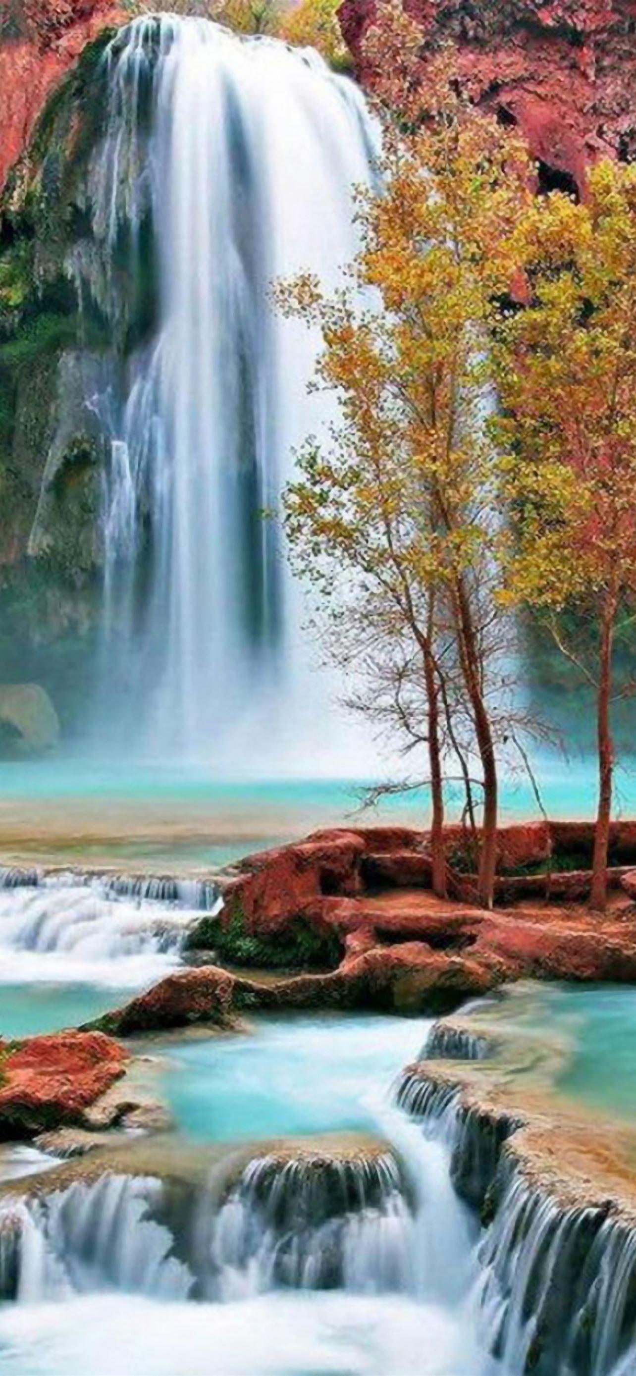 1284x2778 Autumn Waterfall Landscape iPhone Wallpaper Free Download