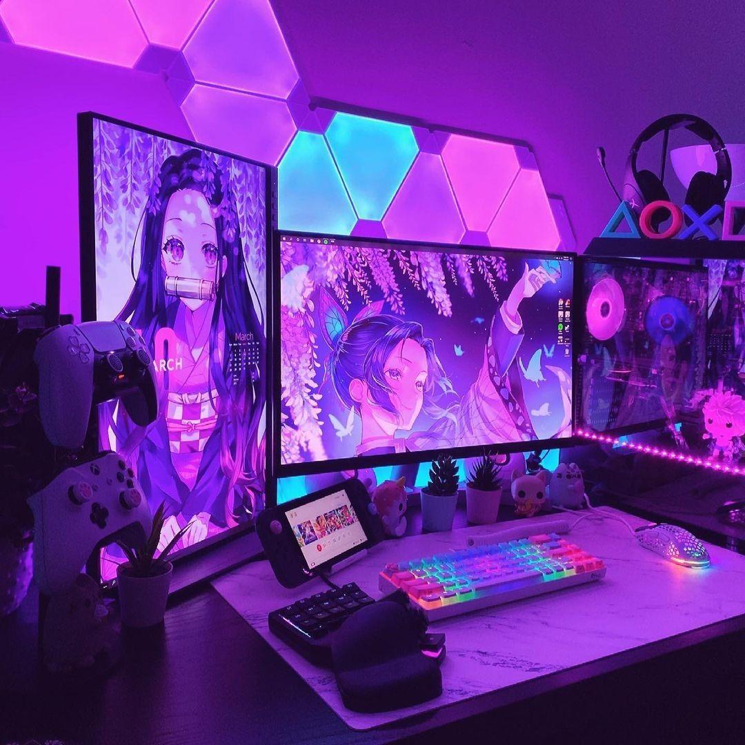 1080x1080 Anime gamer room setup. Ideias para sala de jogos, Diy decoração quarto feminino, Decoração quarto gamer