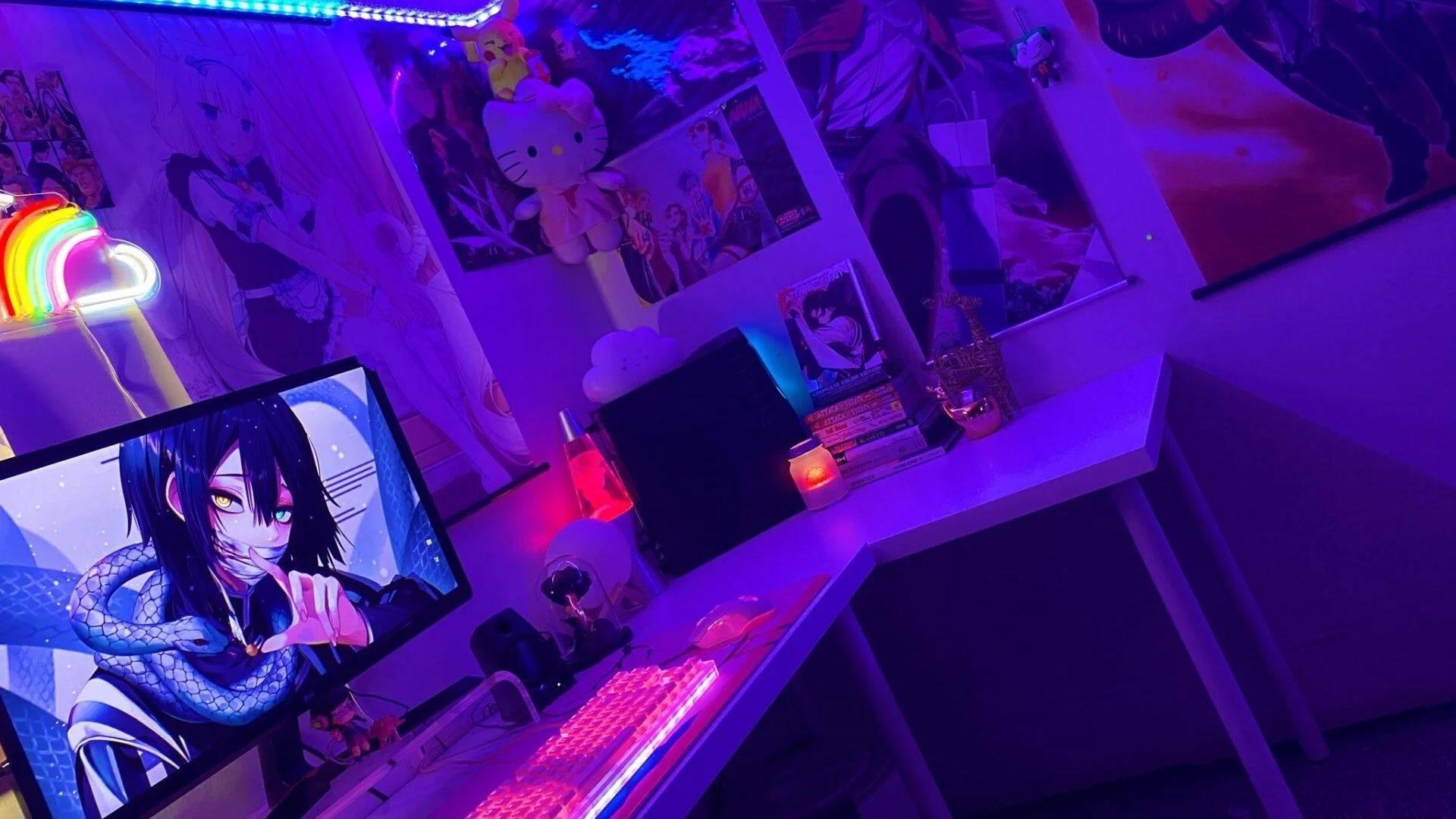 1920x1080 Download Anime Room With Led Wallpaper