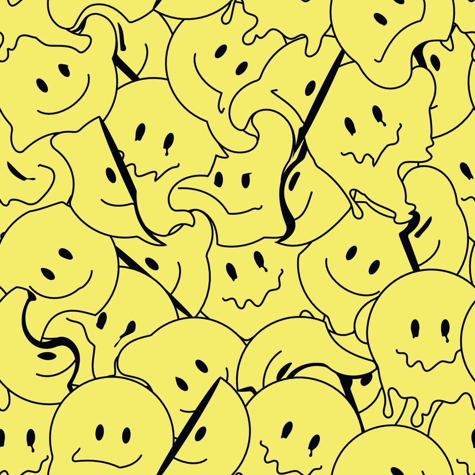 980x980 Funny smile crazy melted face seamless pattern art. Vector illustration psychedelic retrro graphic. Positive good vibes smiley faces, acid, high, melt, trip, wallpaper seamless pattern. Y2K aesthetic