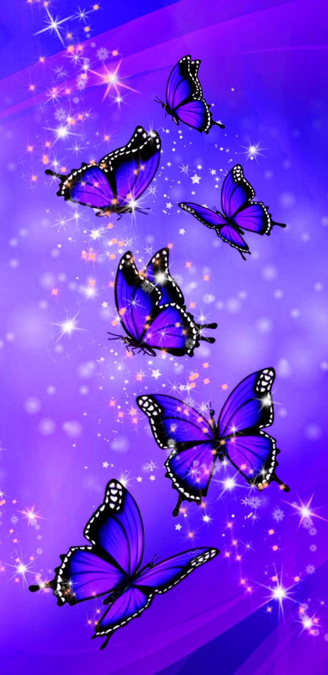 1080x2220 Orange And Purple Butterfly Wallpaper