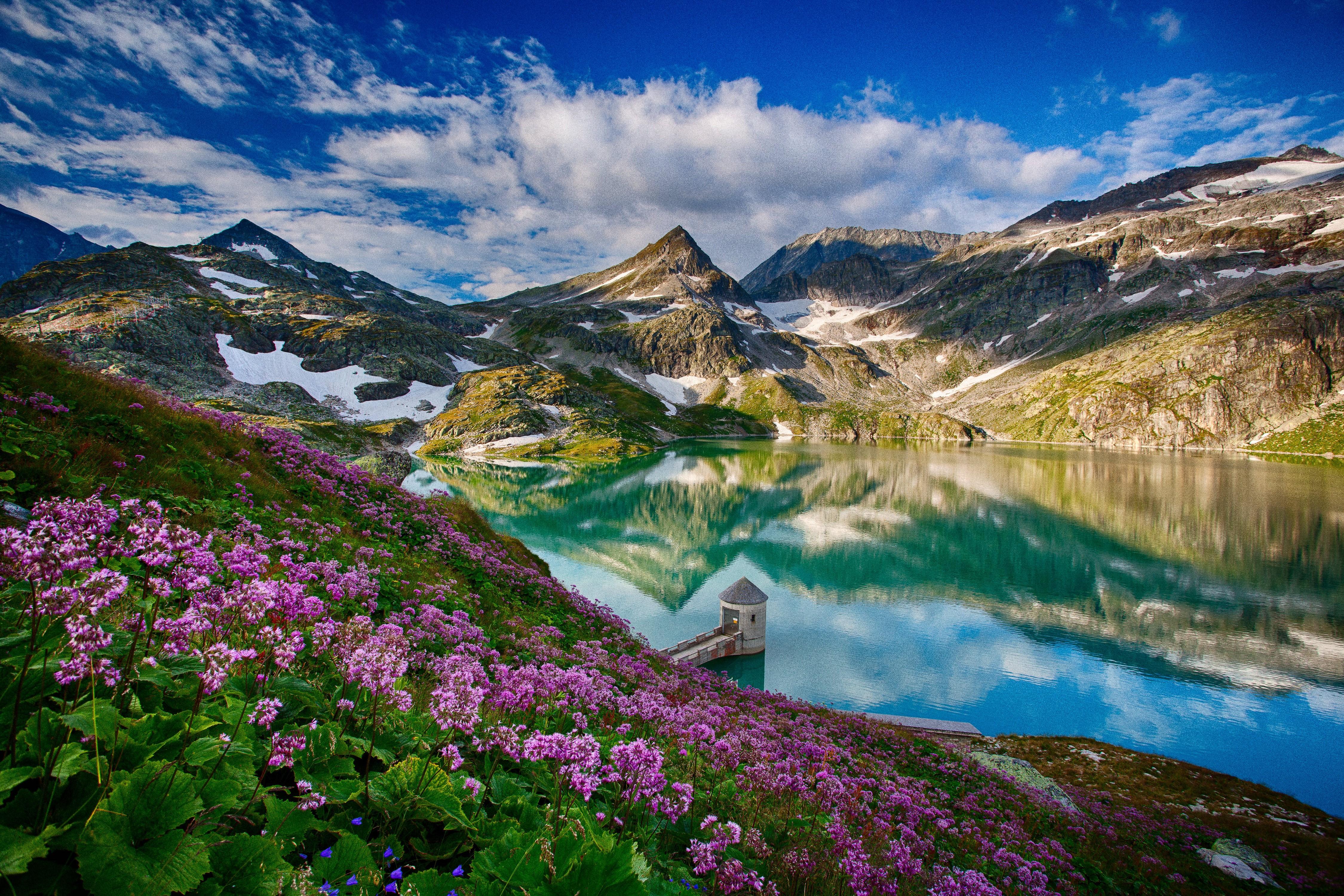 4500x3000 4K, Austria, Mountains, Lake, Alps, Clouds, Reflection Gallery HD Wallpaper