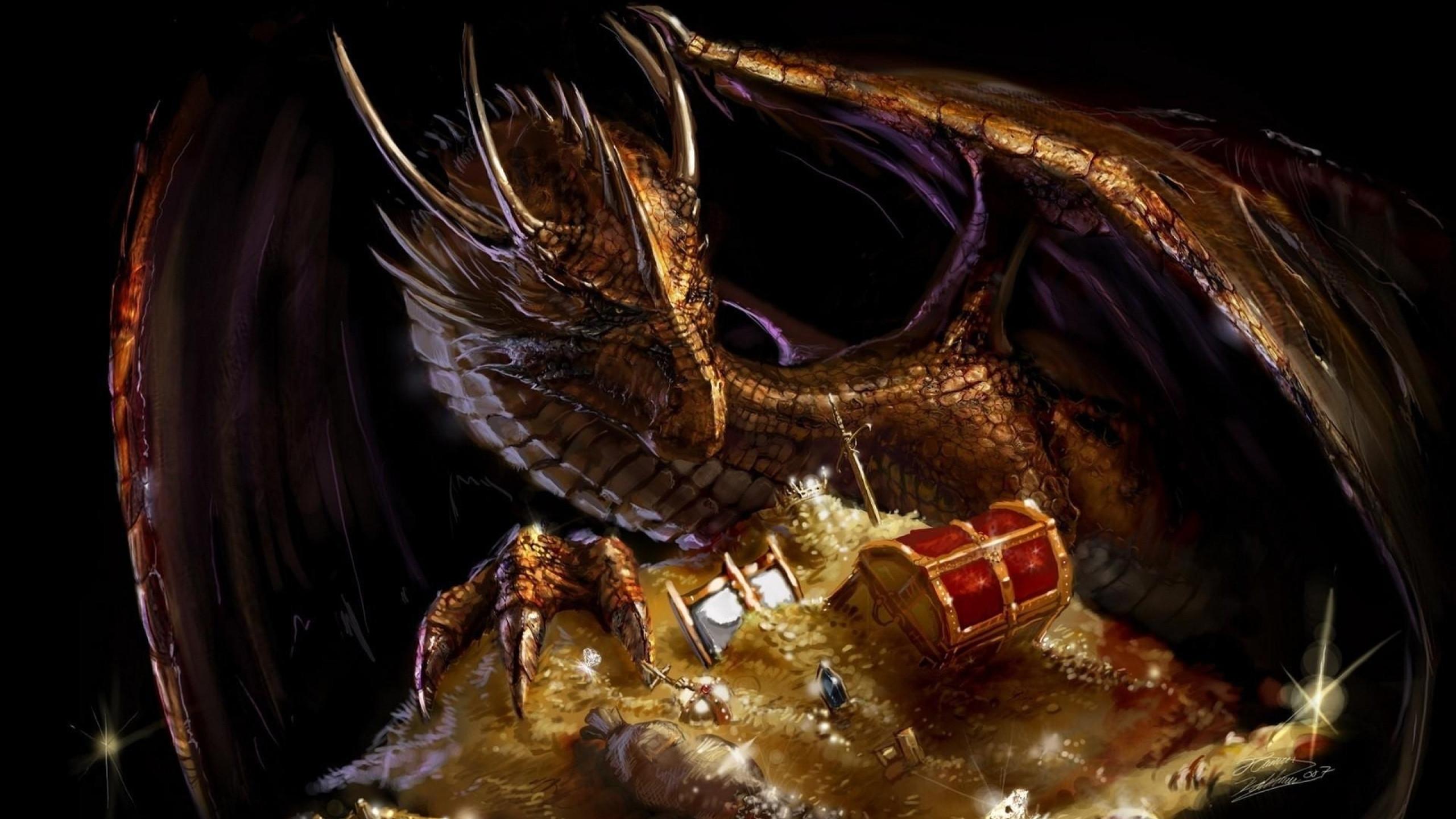 2560x1440 dragon, treasure, gold 1440P Resolution Wallpaper, HD Fantasy 4K Wallpaper, Image, Photo and Background