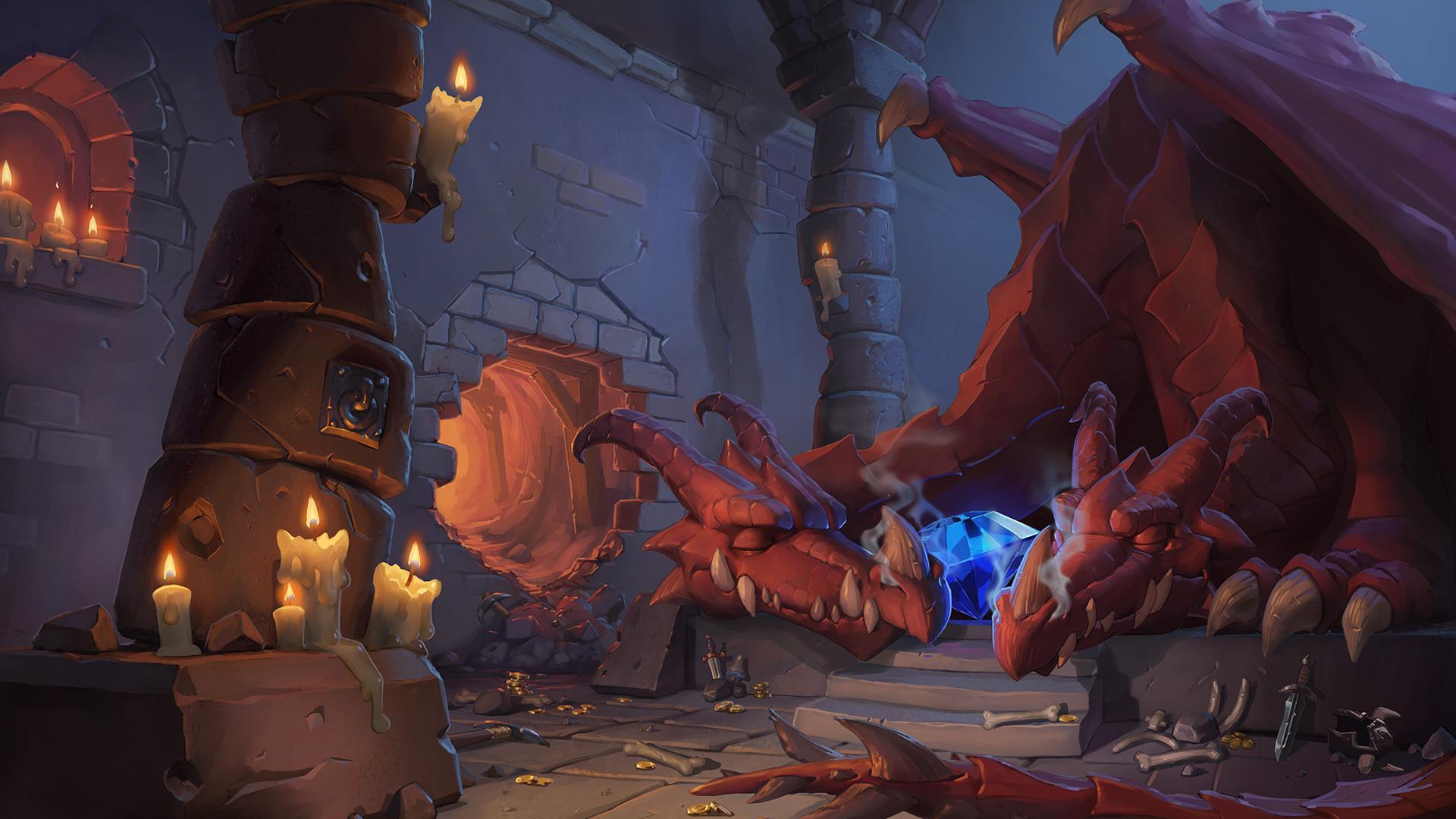 1920x1080 Hearthstone, Hearthstone: Kobolds and Catacombs, underground, artwork, dungeon, kobolds, digital art, candles, dragon, treasure, cave, video games, Warcraft Gallery HD Wallpaper