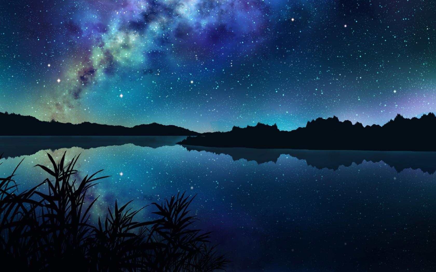 1680x1050 Amazing Starry Night Over Mountains and River 1680x1050 Resolution Wallpaper, HD Nature 4K Wallpaper, Image, Photo and Background
