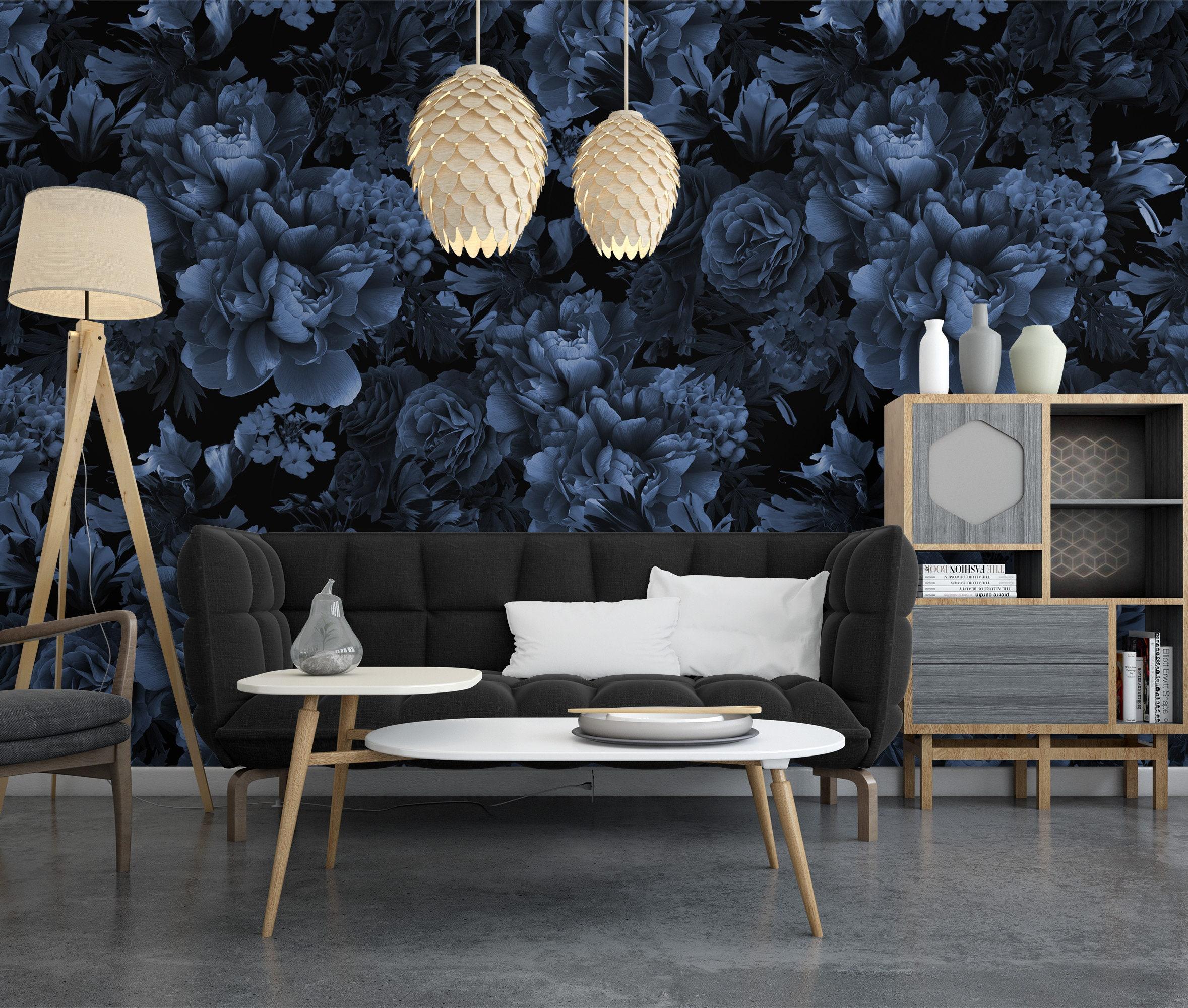 2357x2000 Dark Blue Floral Wallpaper Black and Blue Wall Mural Floral