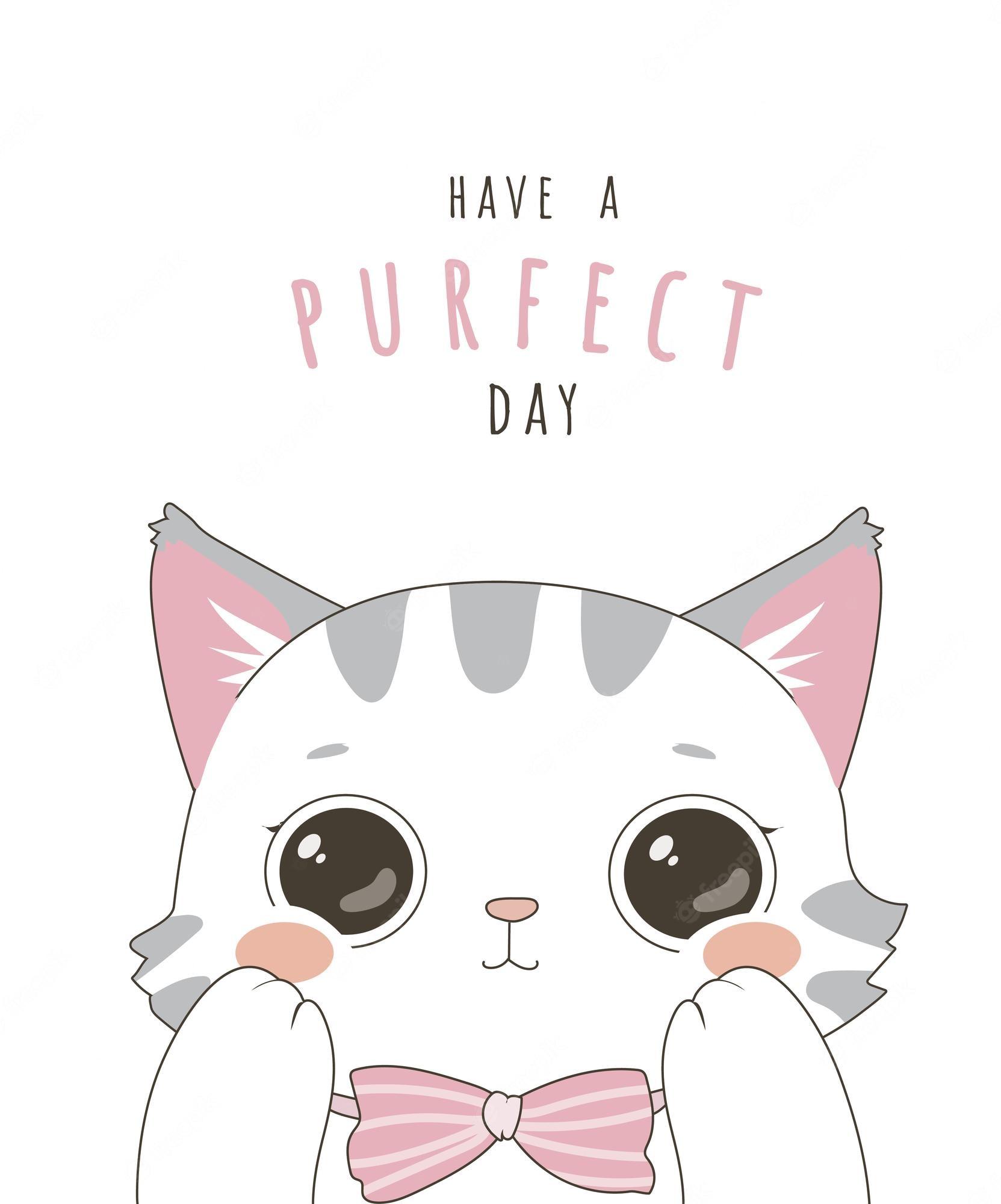 1663x2000 Premium Vector. Cute cat cartoon greeting card wallpaper background