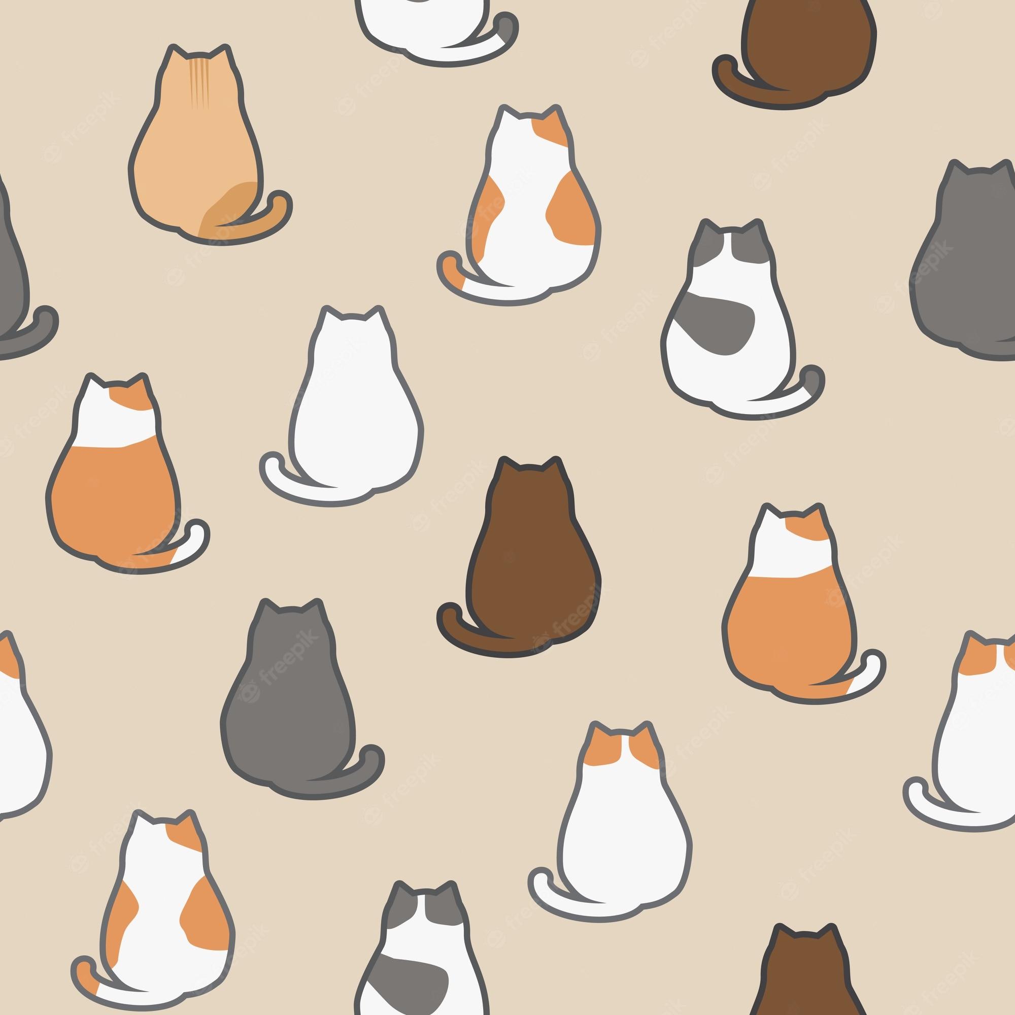 2000x2000 Premium Vector. Cute adorable funny cat sitting back animals cartoon seamless pattern wallpaper background