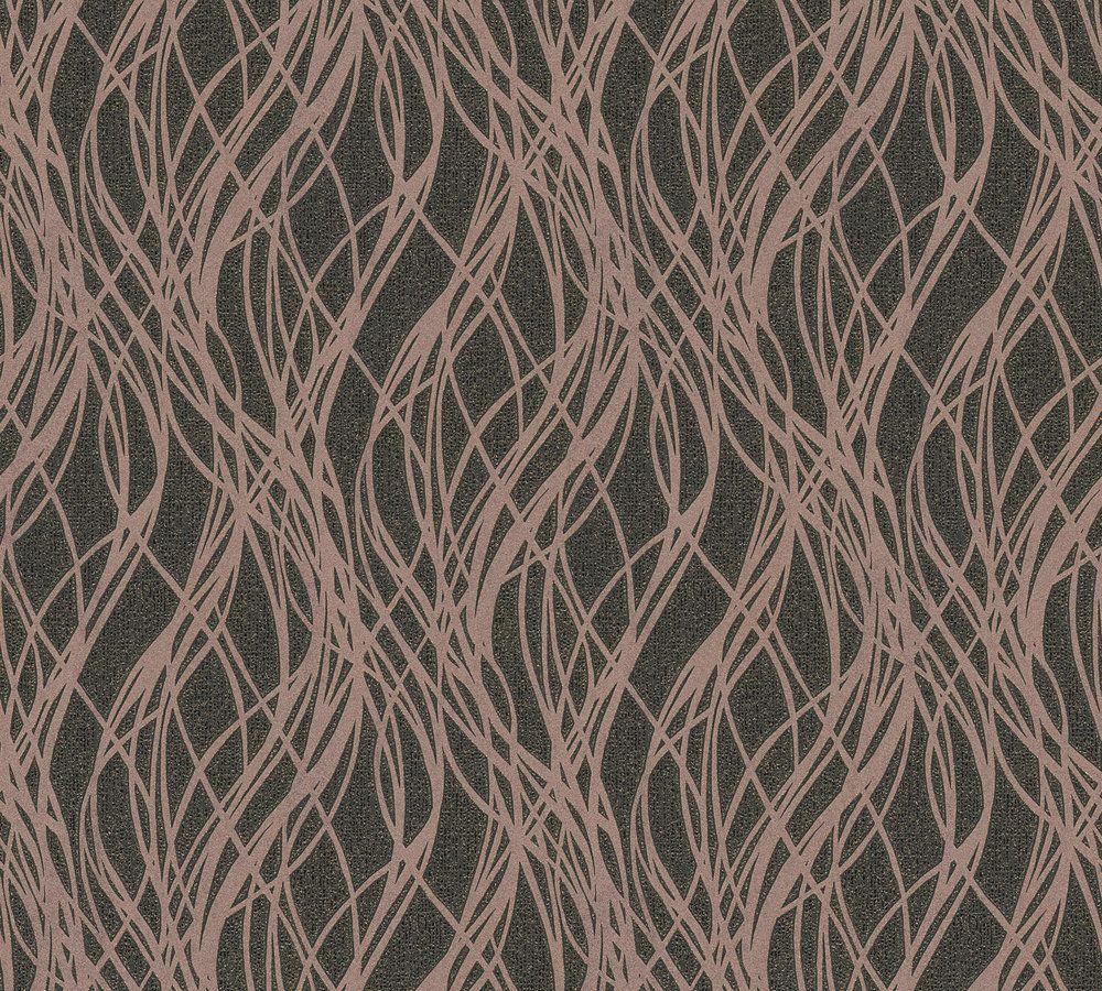 1000x900 As Creation Jewel Shimmer Geo Wavy Wallpaper 36875 1 Rose Gold Black