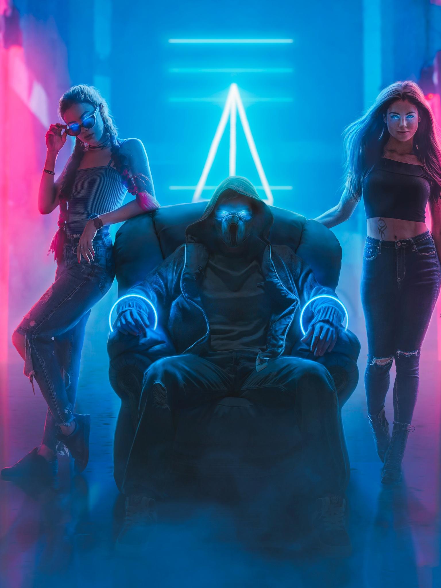 1536x2048 Bad boy Wallpaper 4K, Bad girls, Neon light, Graphics CGI
