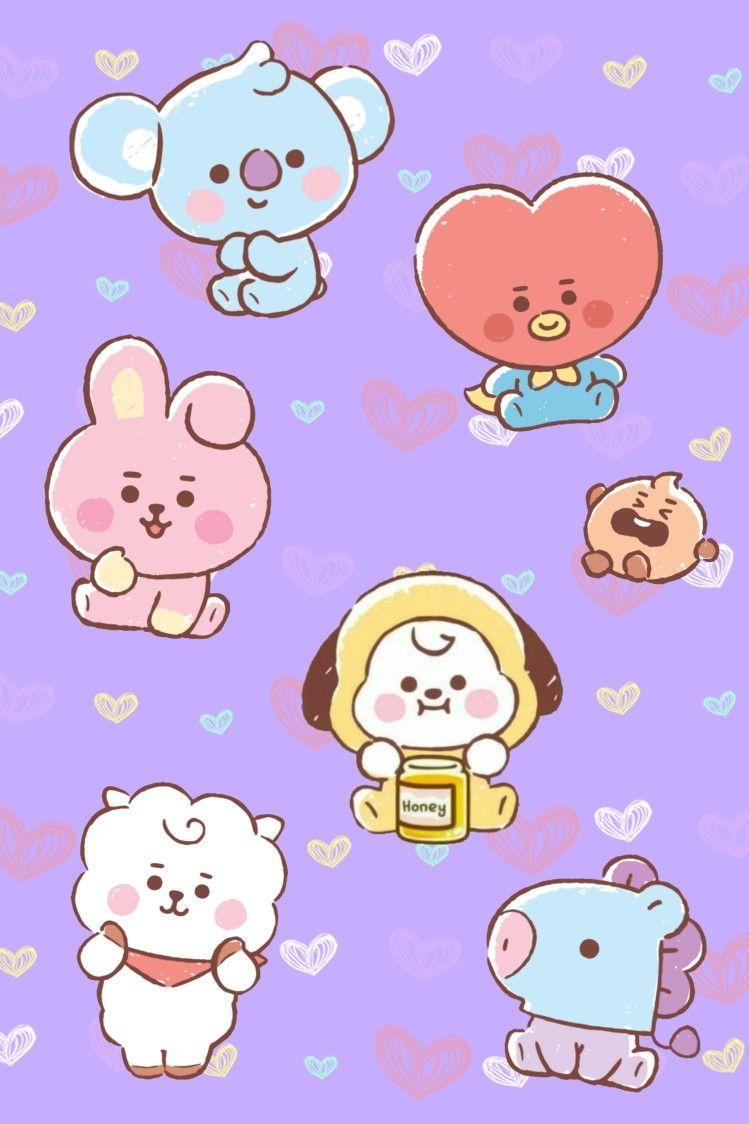 749x1124 BT21 purple wallpaper. Kupürler albümü, Çıkartma, Doodle sanatı