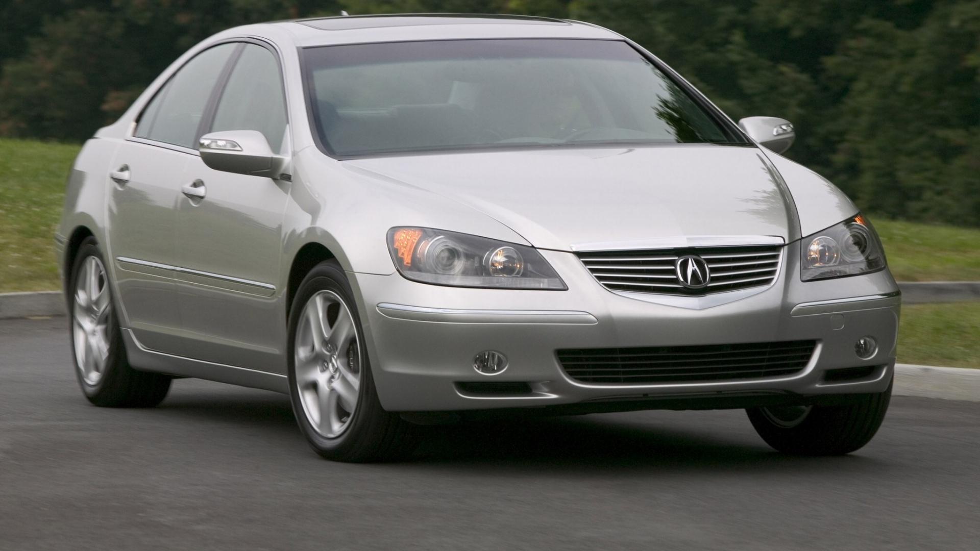 1920x1080 Download Wallpaper 1920x1080 acura, rl, silver metallic, front view, style, sedan, trees, asphalt Full HD 1080p HD Background