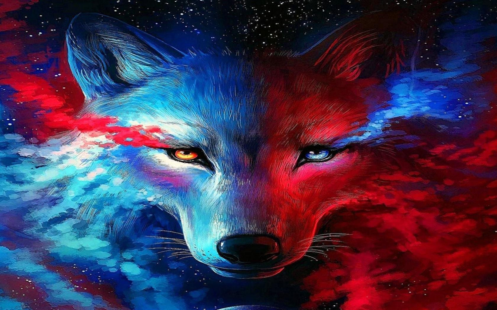 1680x1050 Fox And Wolf Drawings Wallpaper