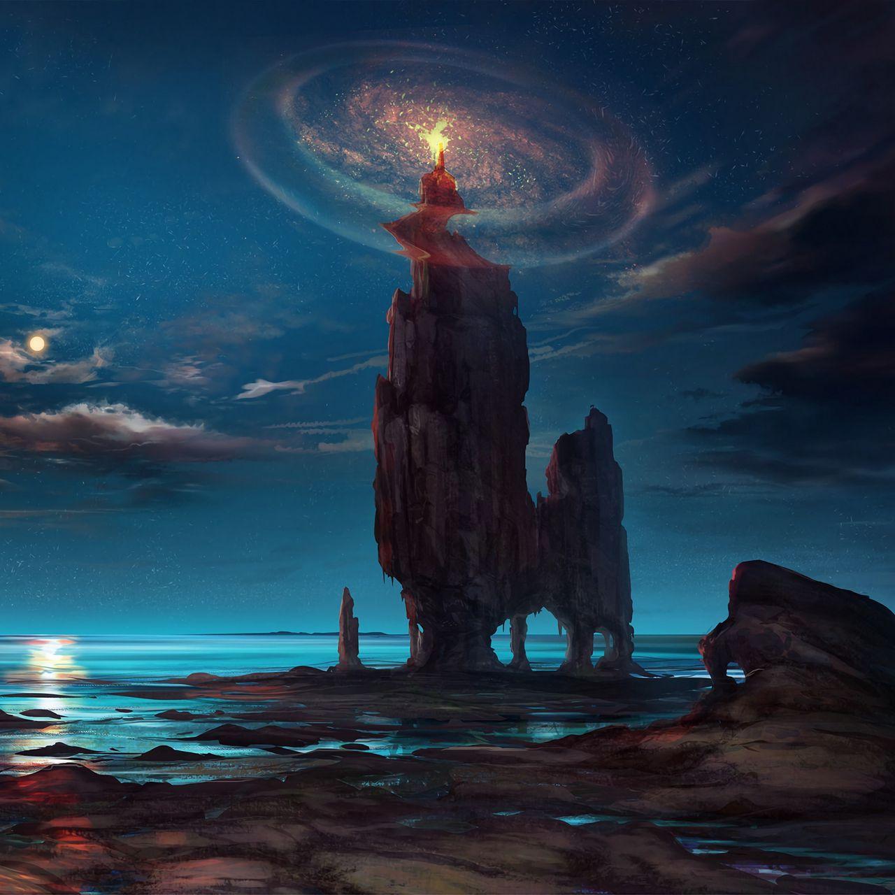 1280x1280 Download wallpaper 1280x1280 flame, rock, fantasy, magic, art ipad, ipad ipad mini for parallax HD background