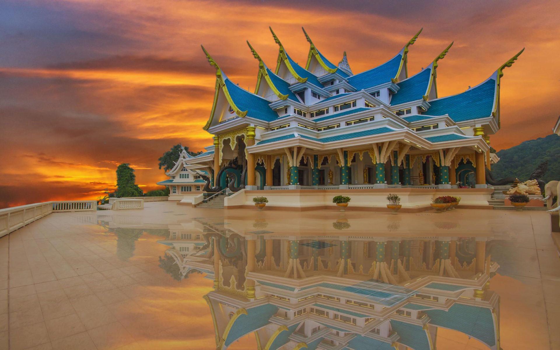 1920x1200 Wat Pa Phu Kon Temple In Ban Kong Buddhist Temple In Udon Thani Thailand Sunset HD Wallpaper :