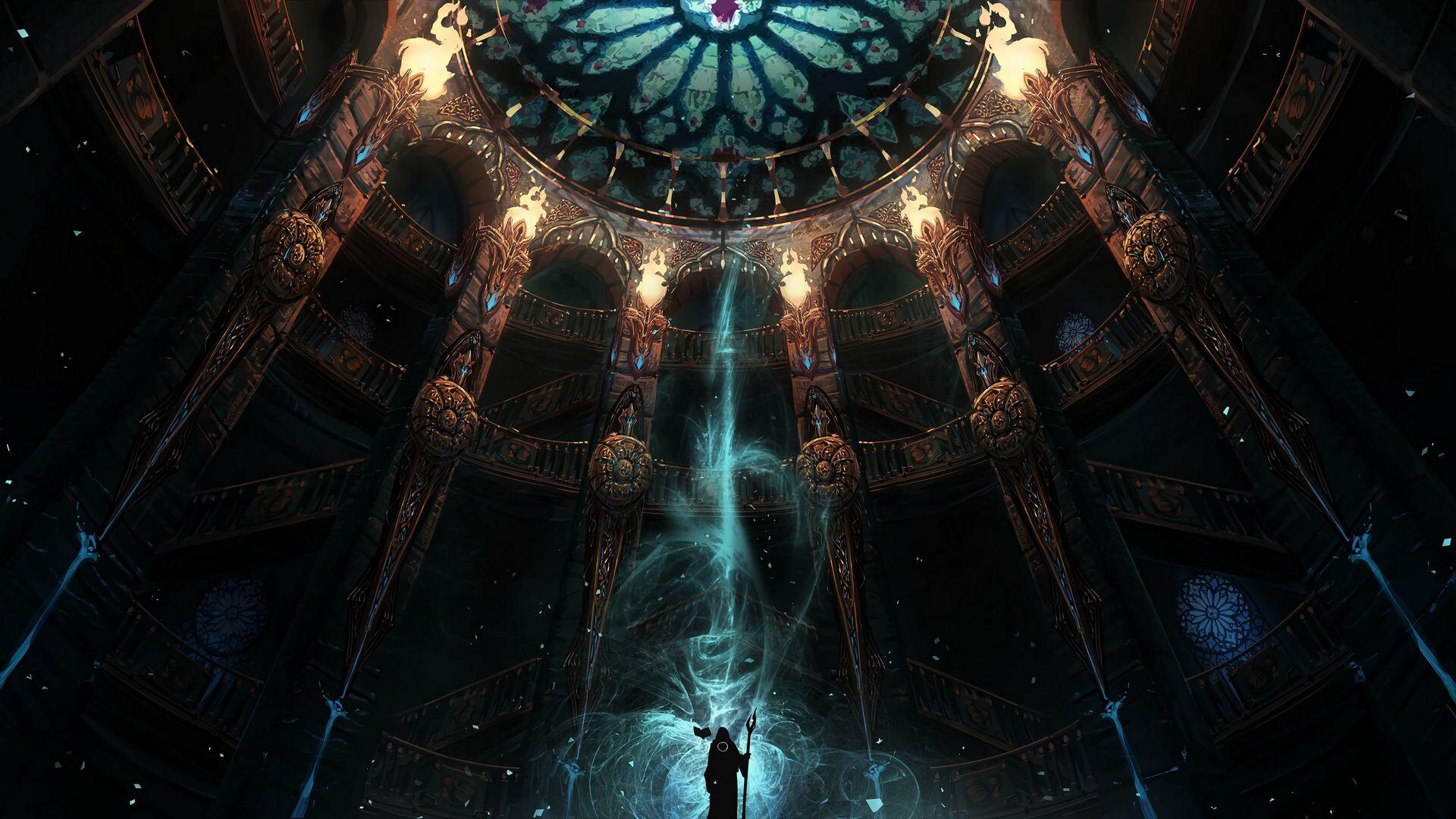 1920x1080 Download wallpaper 1920x1080 wanderer, castle, fantasy, magic, art full hd, hdtv, fhd, 1080p HD background
