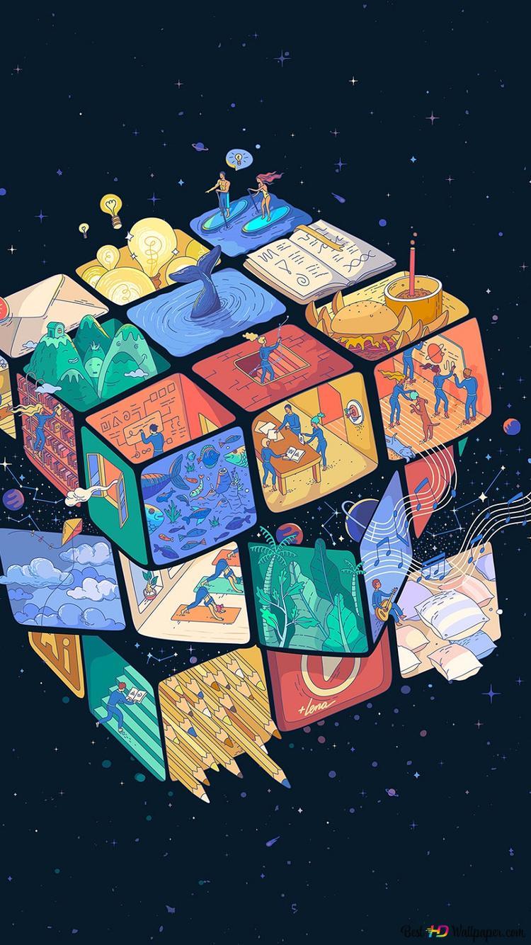 750x1334 Artistic rubik's cube 2K wallpaper download