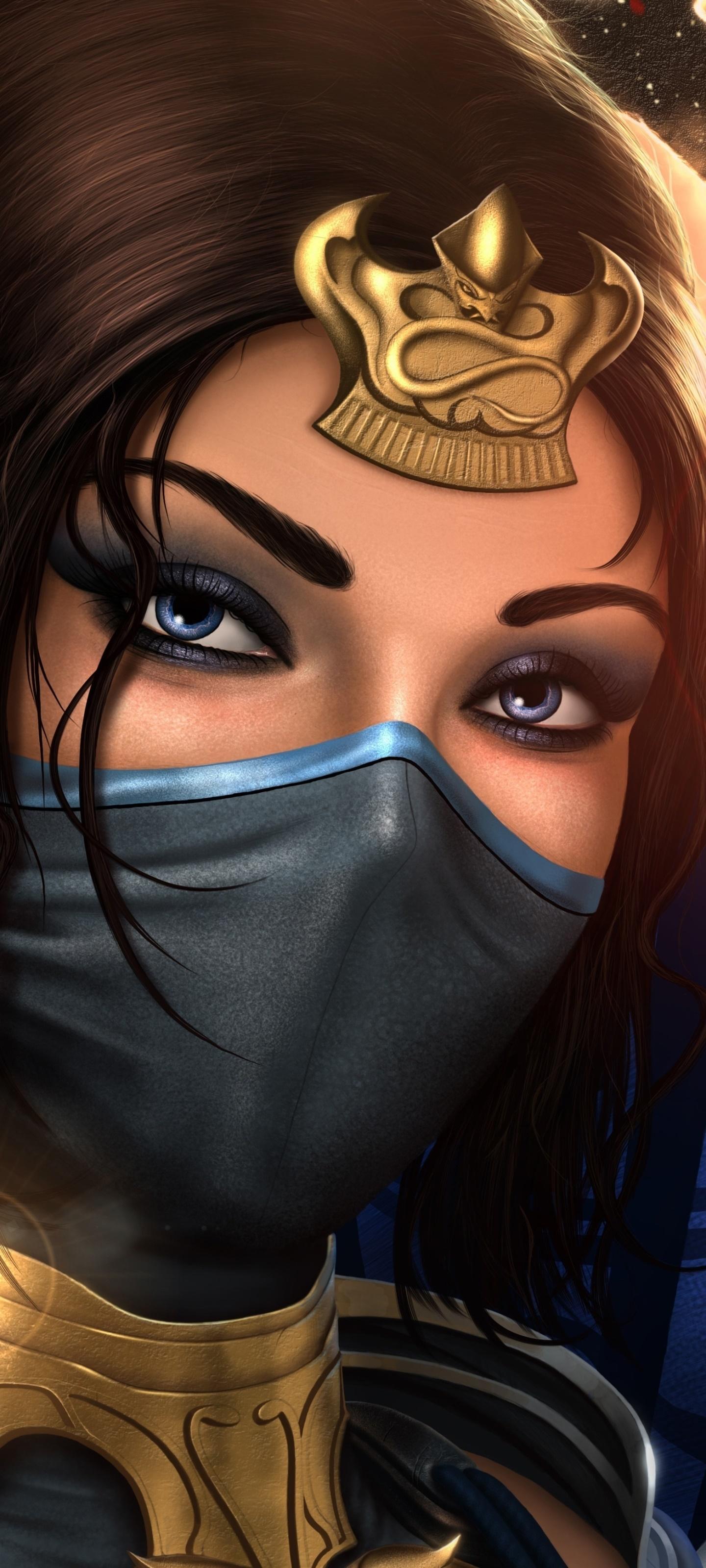 1440x3200 Wallpaper / Video Game Mortal Kombat Phone Wallpaper, Blue Eyes, Mask, Kitana (Mortal Kombat), Face, Brown Hair, 1440x3200 free download