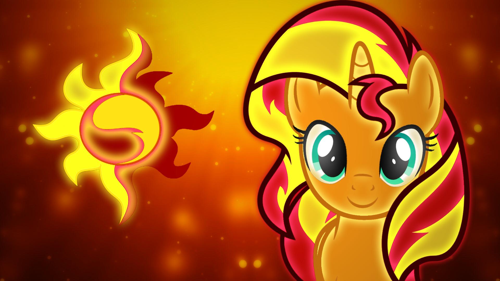 1920x1080 Safe, Artist:solaris Lights, Sunset Shimmer, Pony, Unicorn, Cutie Mark, Female, Looking At You, Mare, Neon, Solo, Vector, Wallpaper
