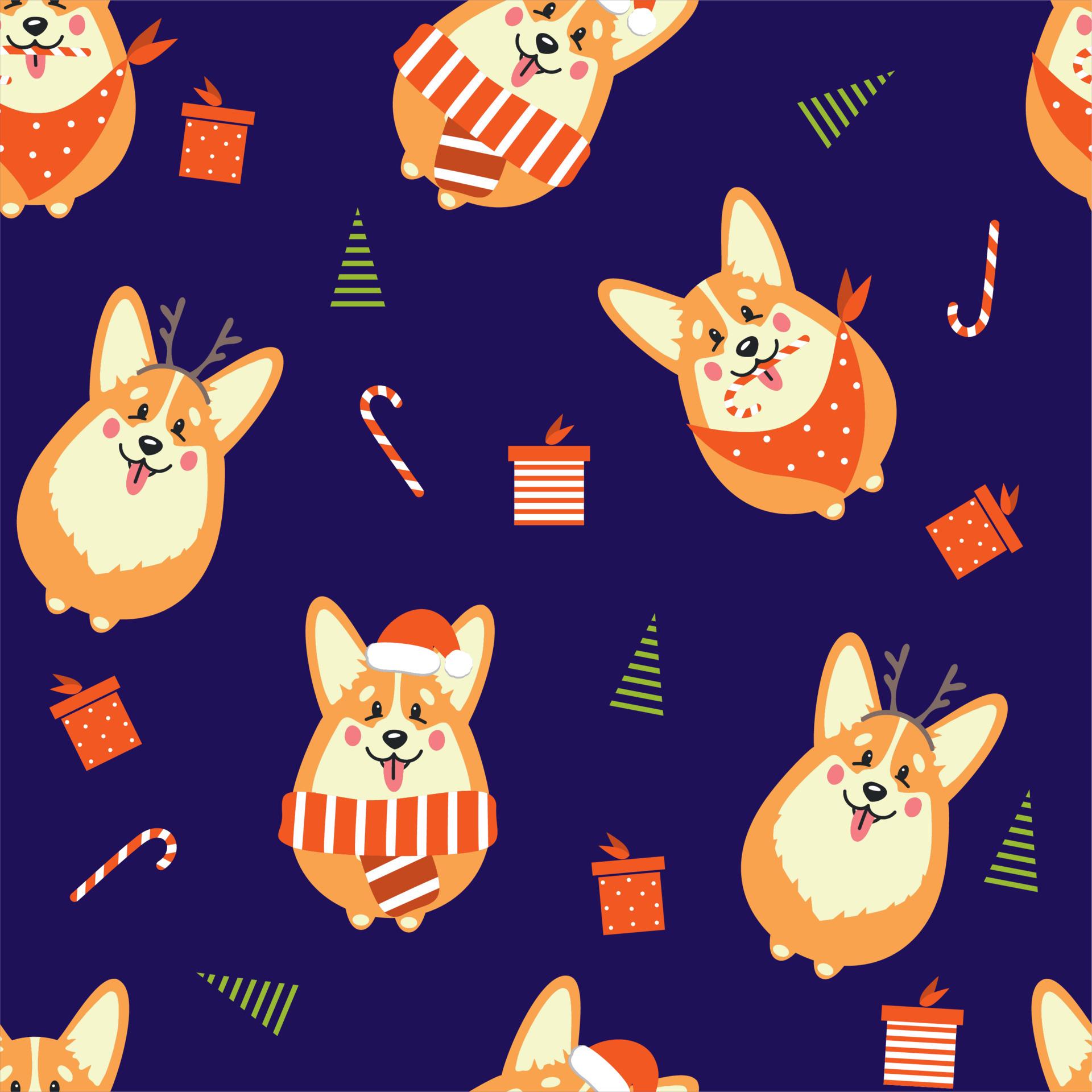 1920x1920 Cute corgi dog with gifts and Christmas trees