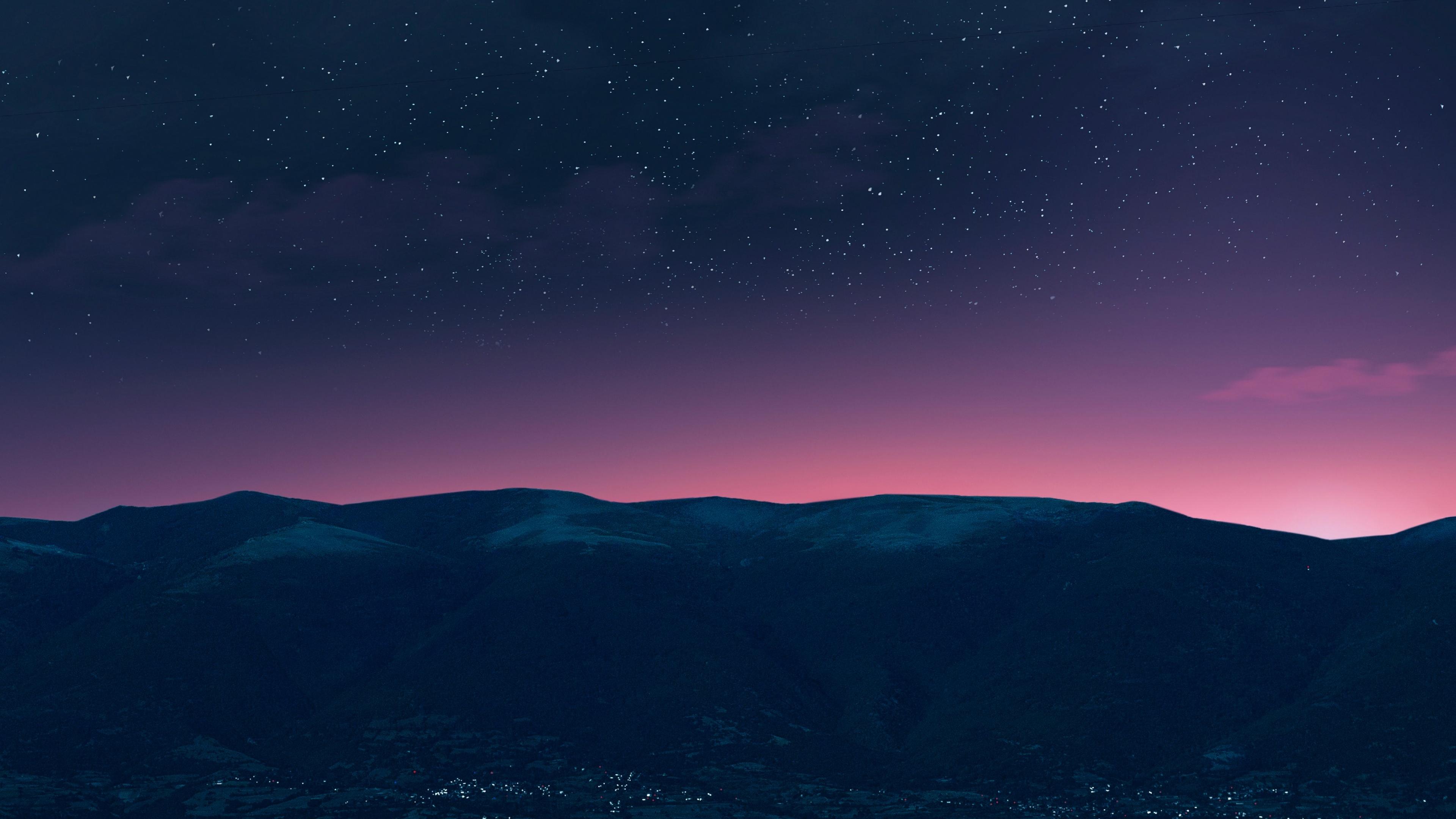 3840x2160 Silhouette Wallpaper 4K, Mountain, Starry sky, Nature