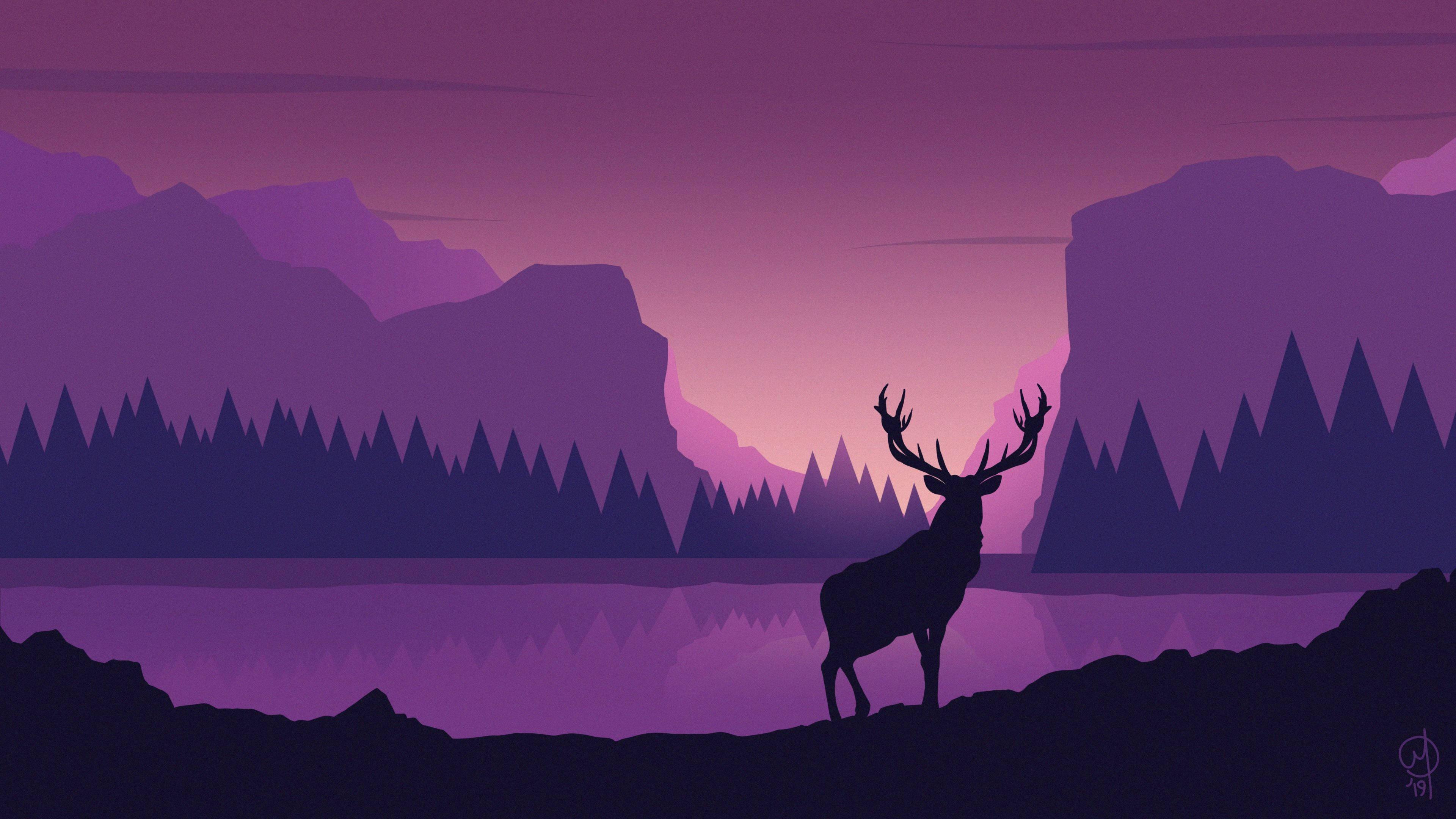 3840x2160 Download Silhouette Of Deer Vector Art Wallpaper