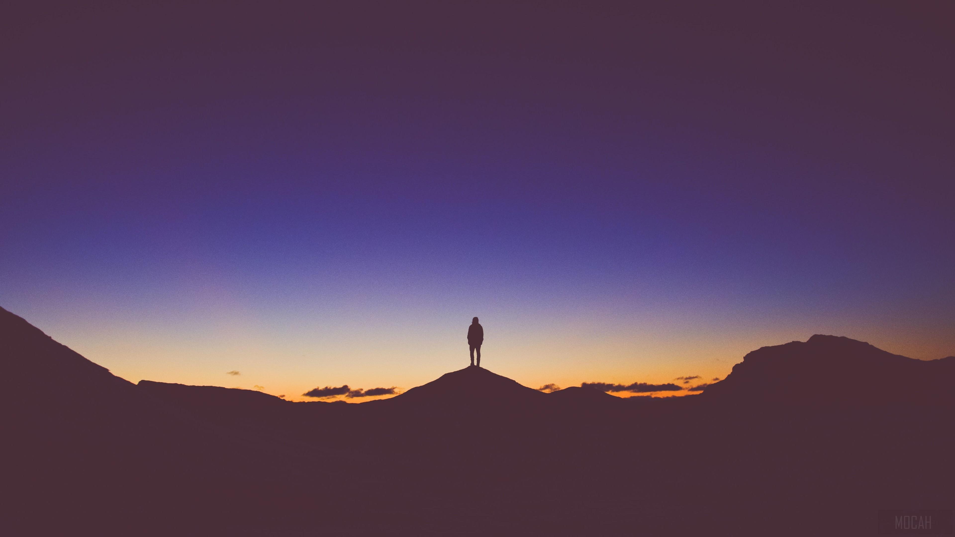 3840x2160 Person Standing Mountain Watching View Silhouette Photography 4k Gallery HD Wallpaper