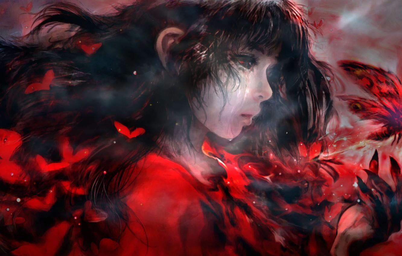 1332x850 Wallpaper blood, the demon, girl, moth image for desktop, section арт