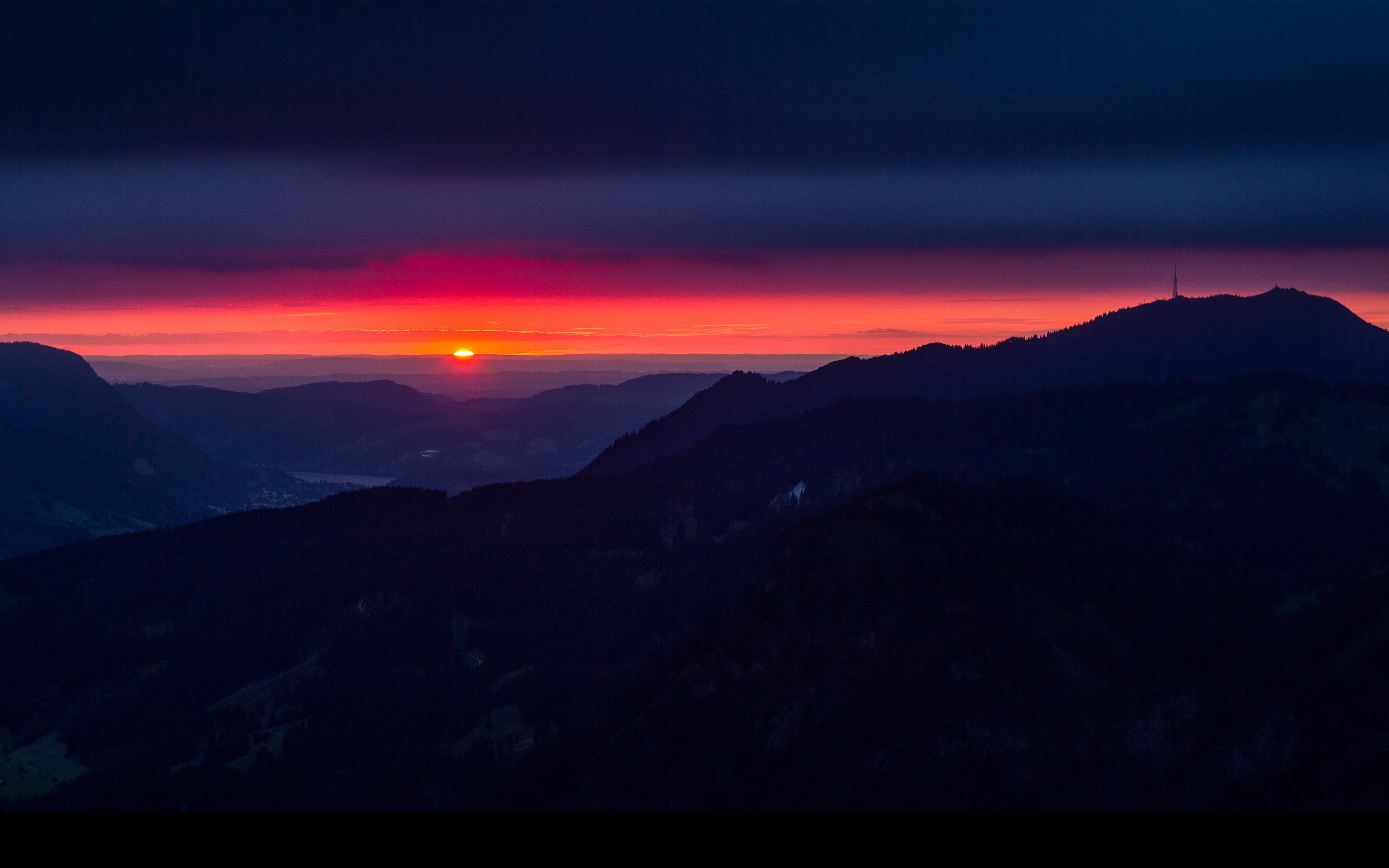 3840x2400 Mountain silhouette Wallpaper 4K, Sunset, Dusk, Nature