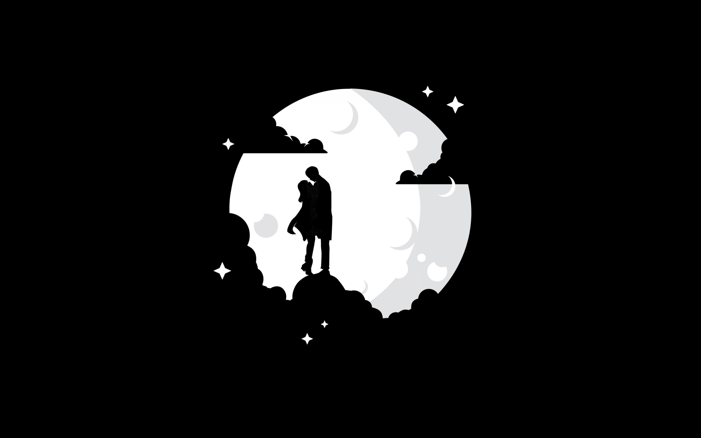 2880x1800 Couple Wallpaper 4K, AMOLED, Silhouette, Moon