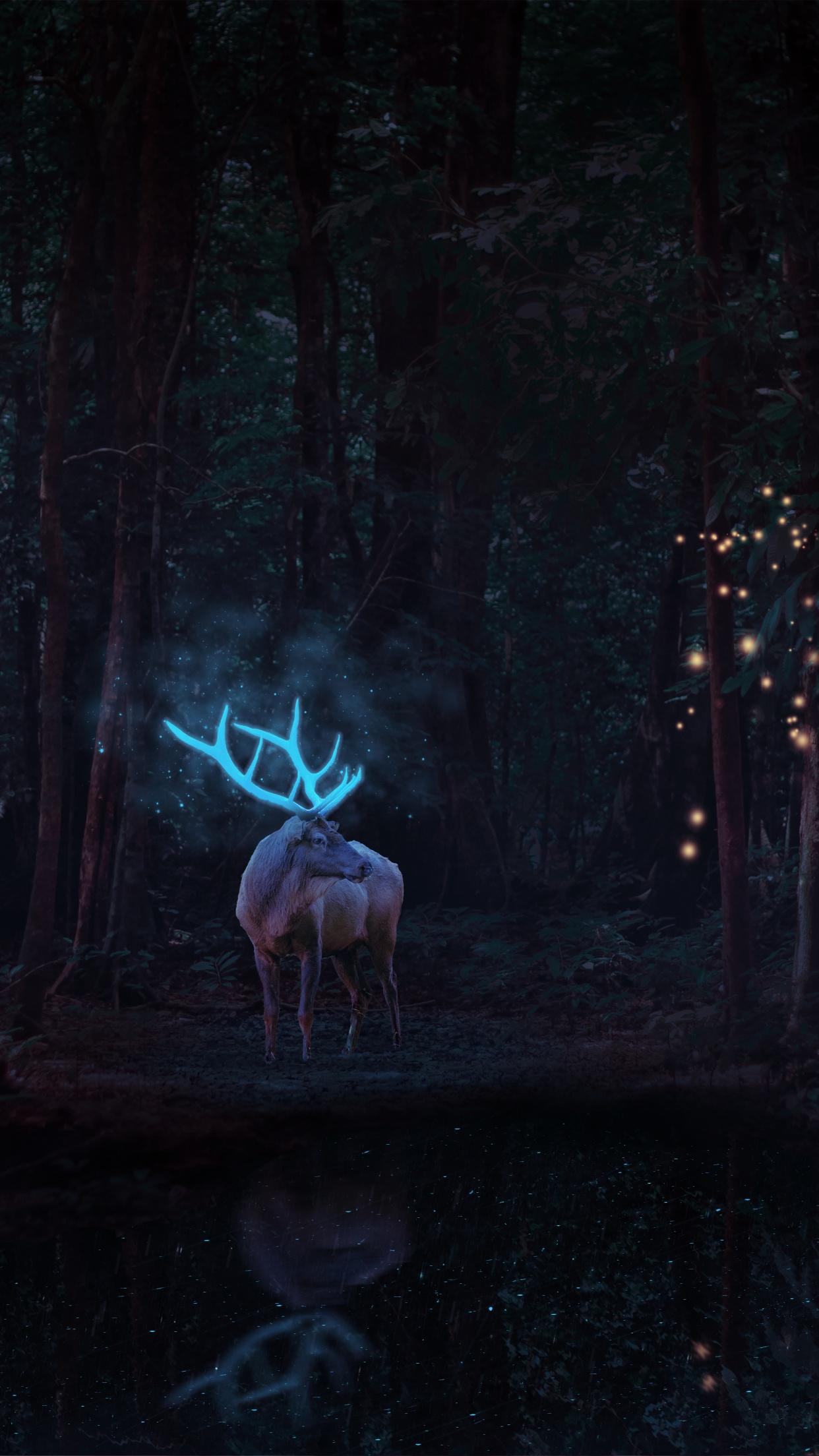 1242x2208 Stag Wallpaper 4K, Deer, Forest Trees, Animals