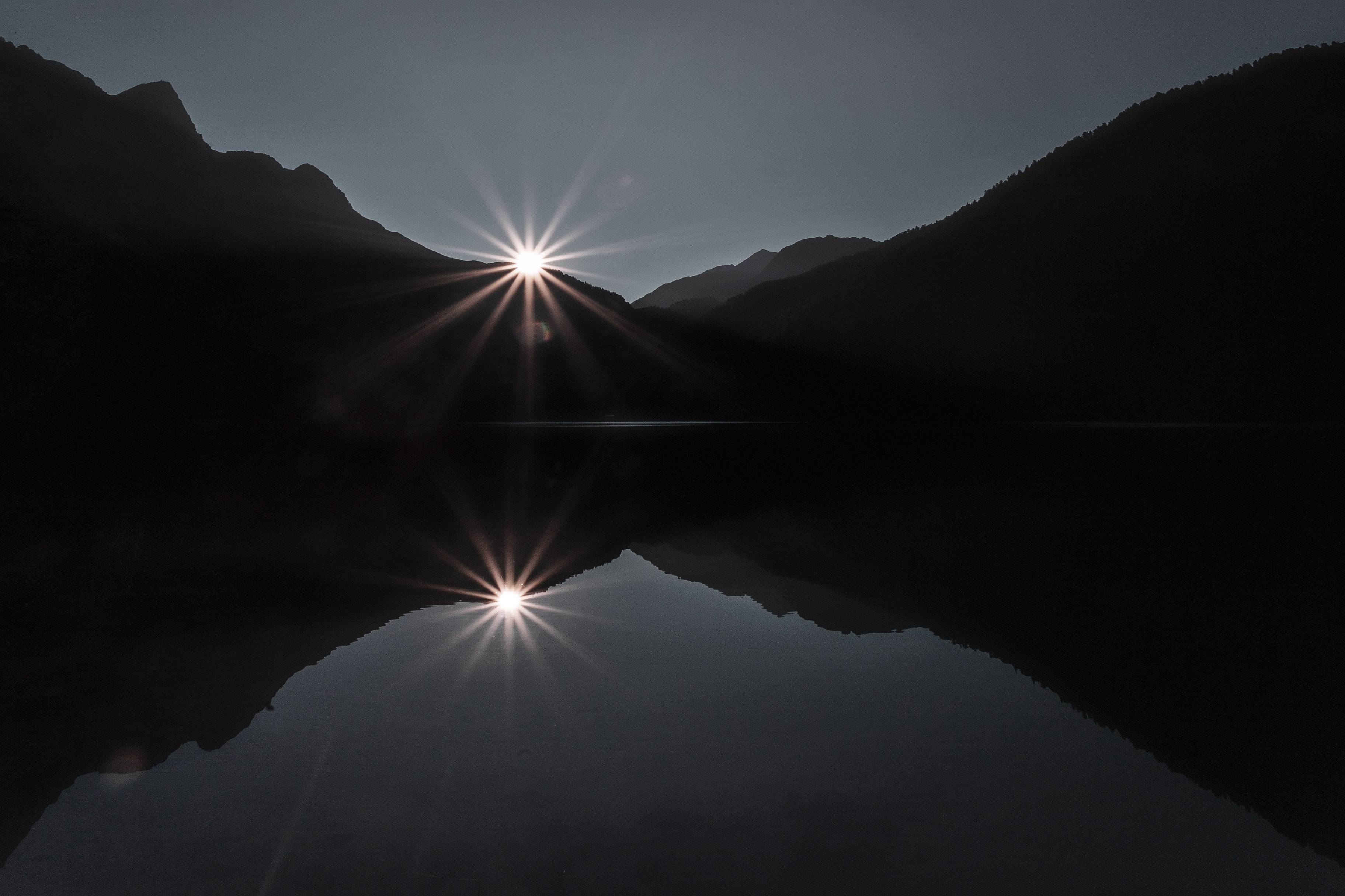 3648x2432 Silhouette Of Mountain Near Body Of Water 4k, HD Nature, 4k Wallpaper, Image, Background, Photo and Picture