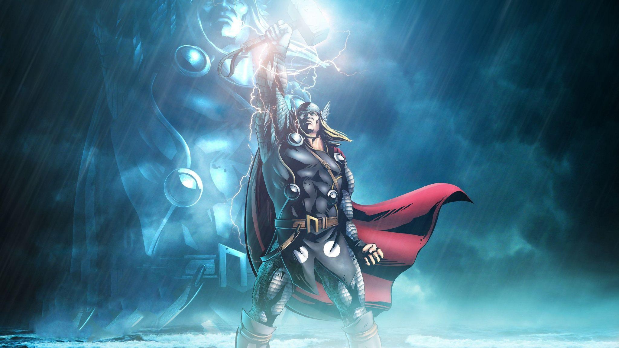 2048x1152 Download 2048x1152 wallpaper marvel, lightning god, thor, art, dual