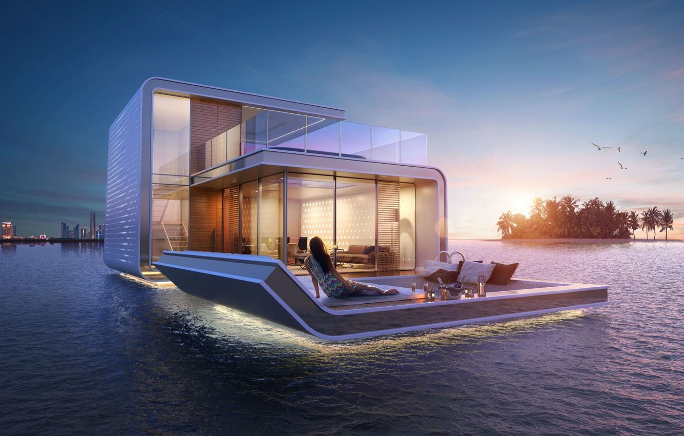 1332x850 Wallpaper the city, island, marine Villa, Room Design, Architecture Design, Floating House, Houseboat Ideas, Dream Home, Scenic View image for desktop, section интерьер