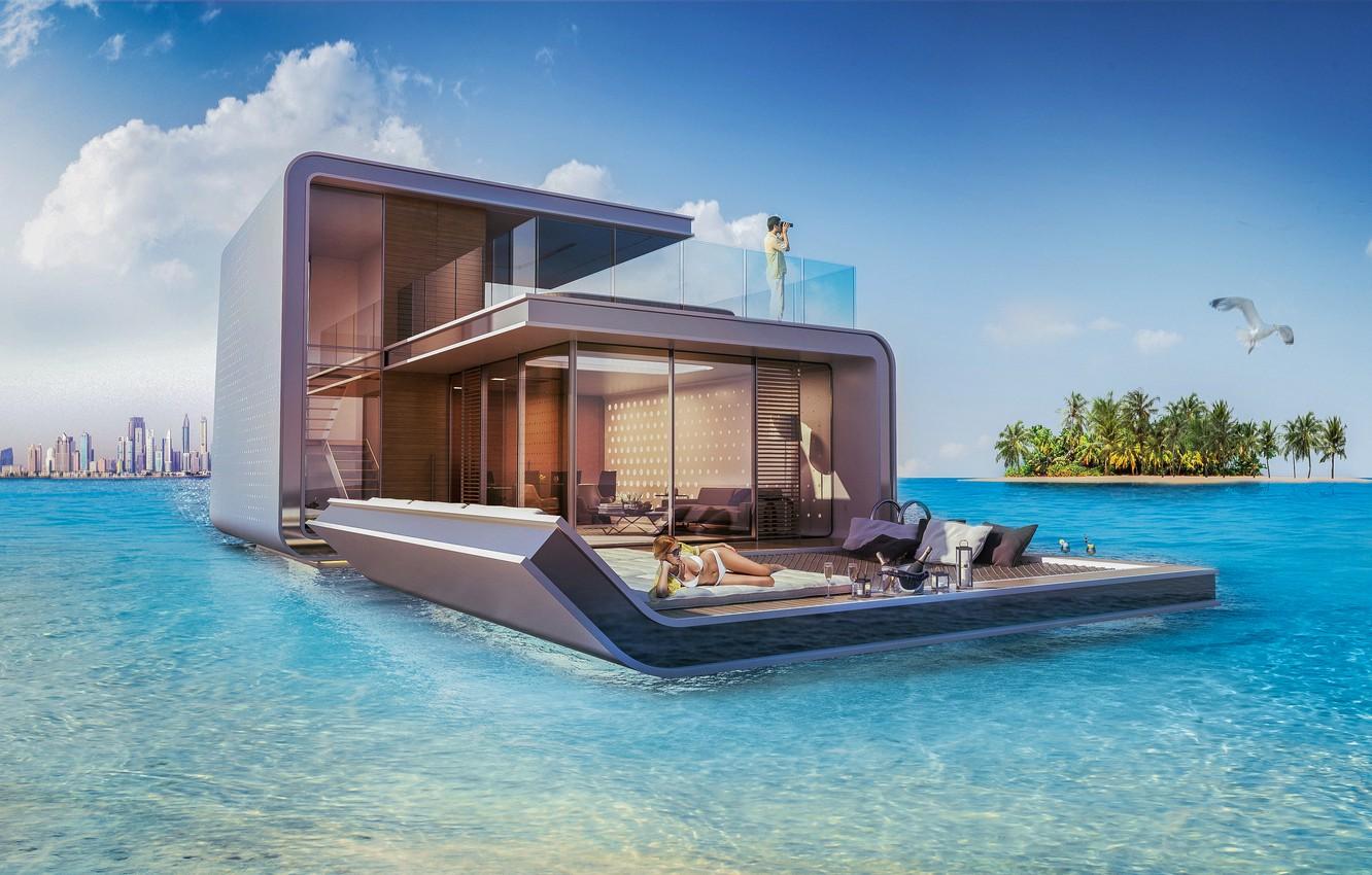 1332x850 Wallpaper design, the city, architecture, Laguna, projects, marine Villa, Architecture Design, Floating House, Houseboat Ideas, Dream Home, Scenic View, плавучий дом image for desktop, section город