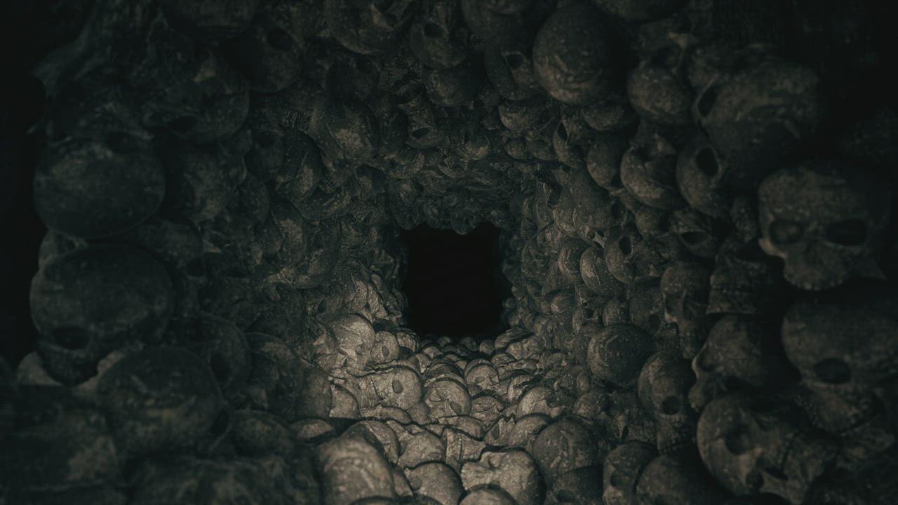 1280x720 Creepy dark cave full of skulls Stock Video