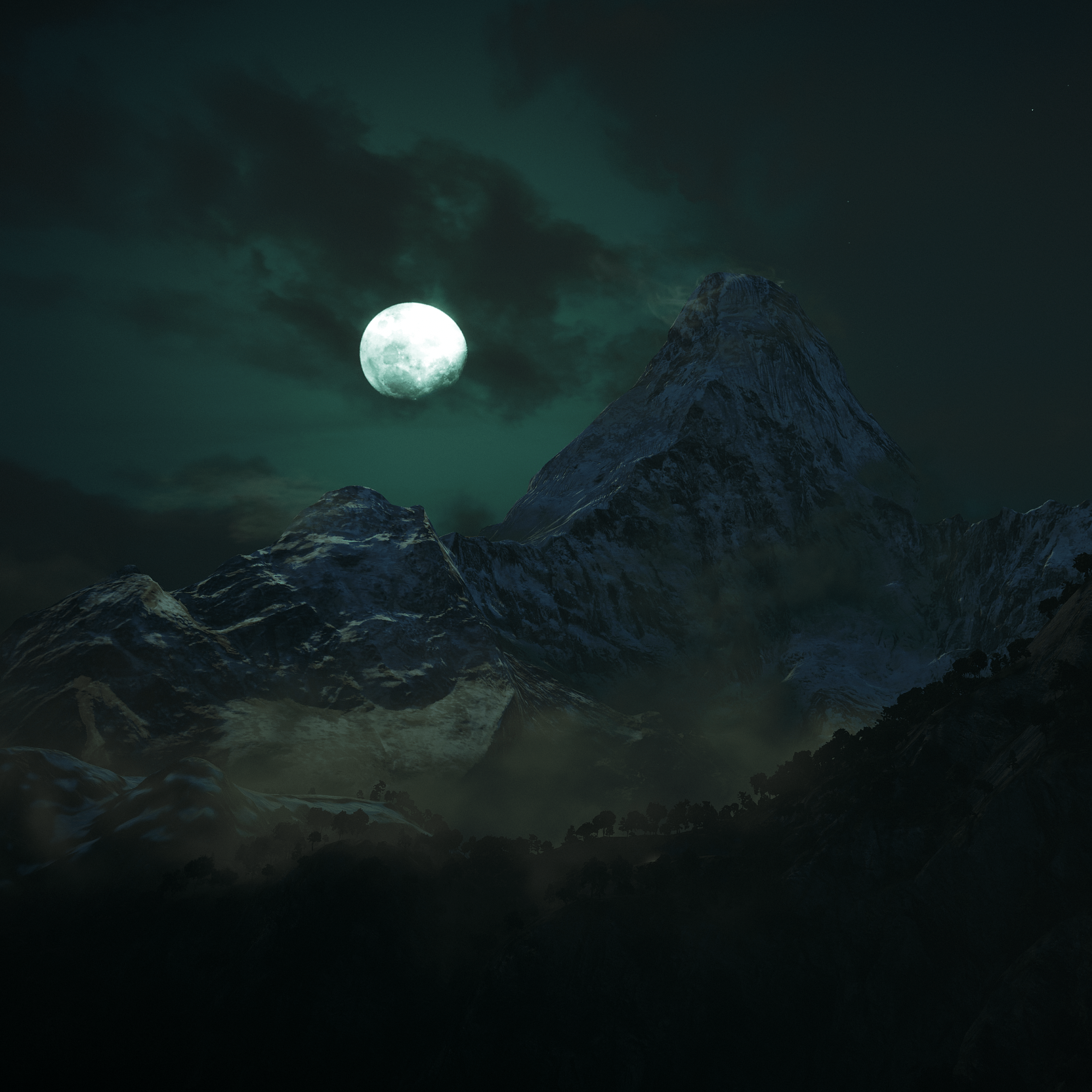 2732x2732 Moon Wallpaper 4K, Mountains, Night, Dark, Nature